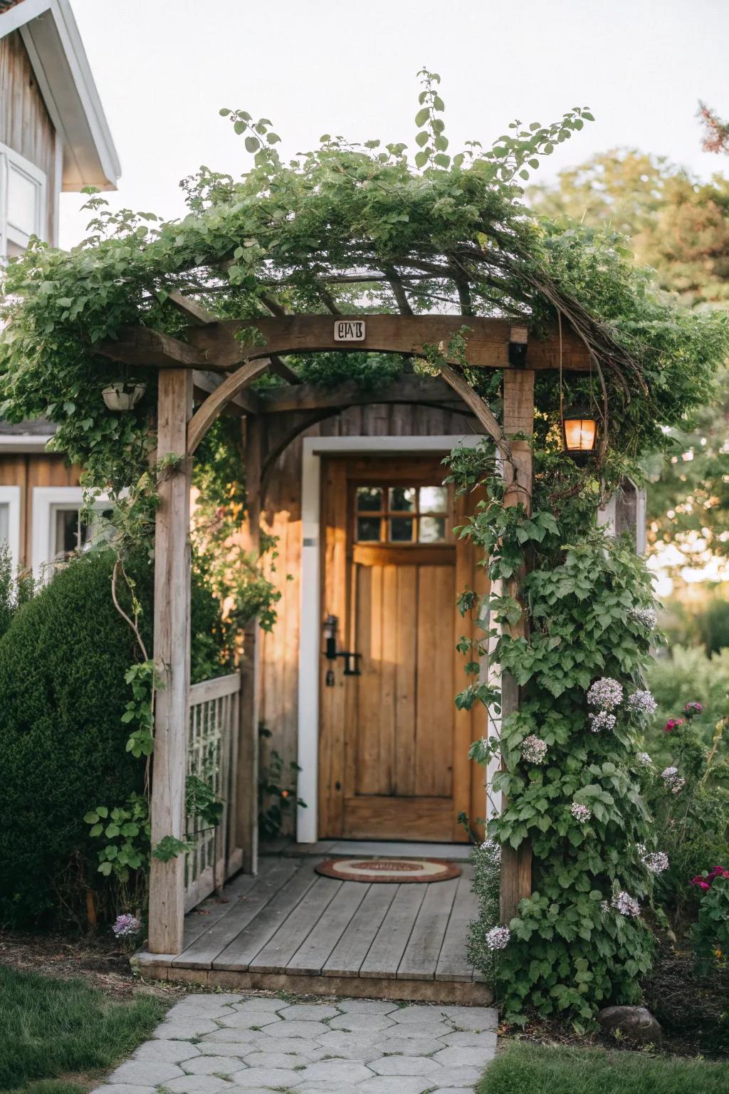 A cottagecore-inspired arbor creates a fairy-tale entrance.