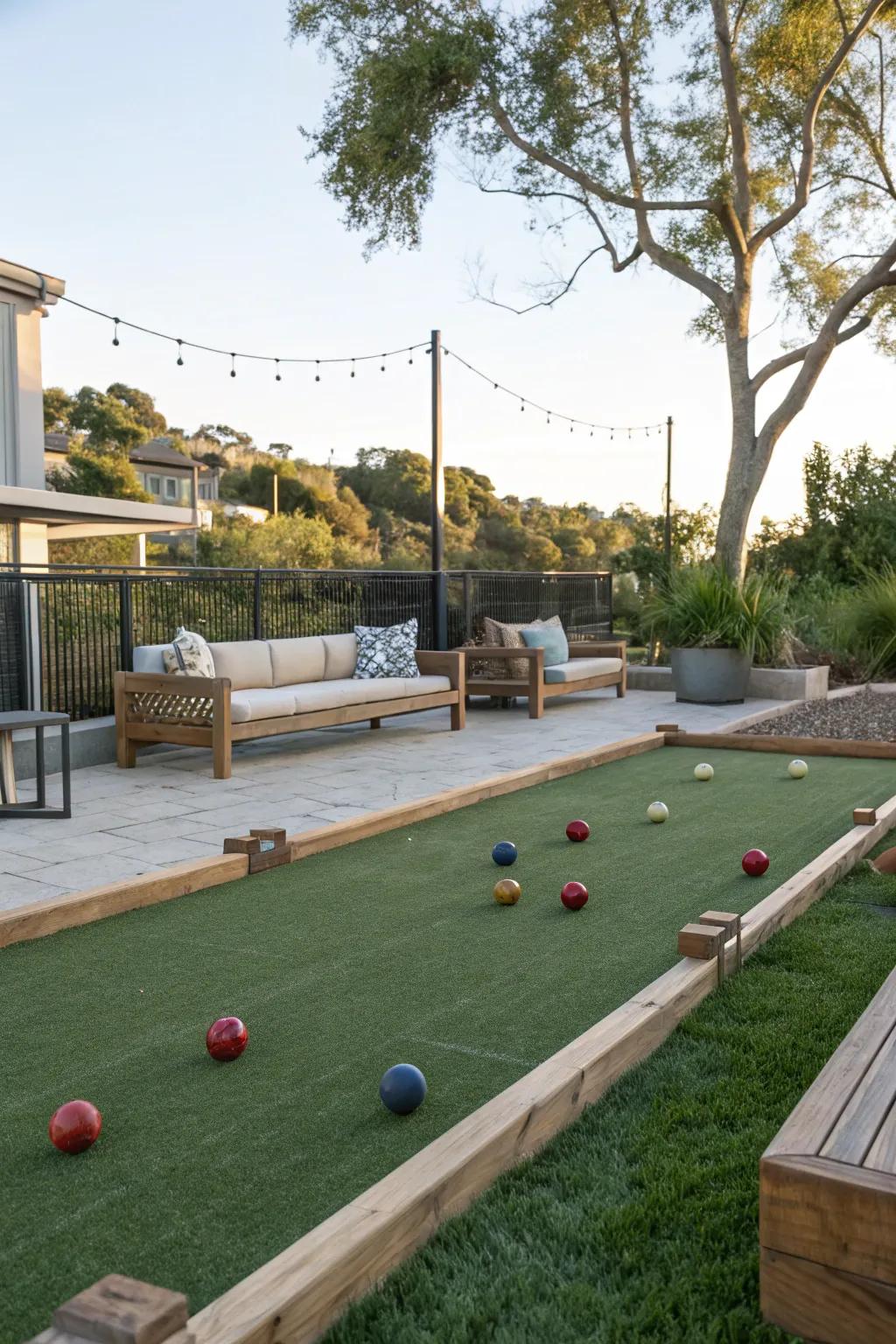 An engaging game zone on vibrant imitation turf.