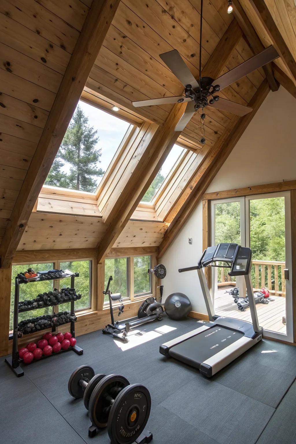 Adequate ventilation maintains your attic gym crisp and airy.