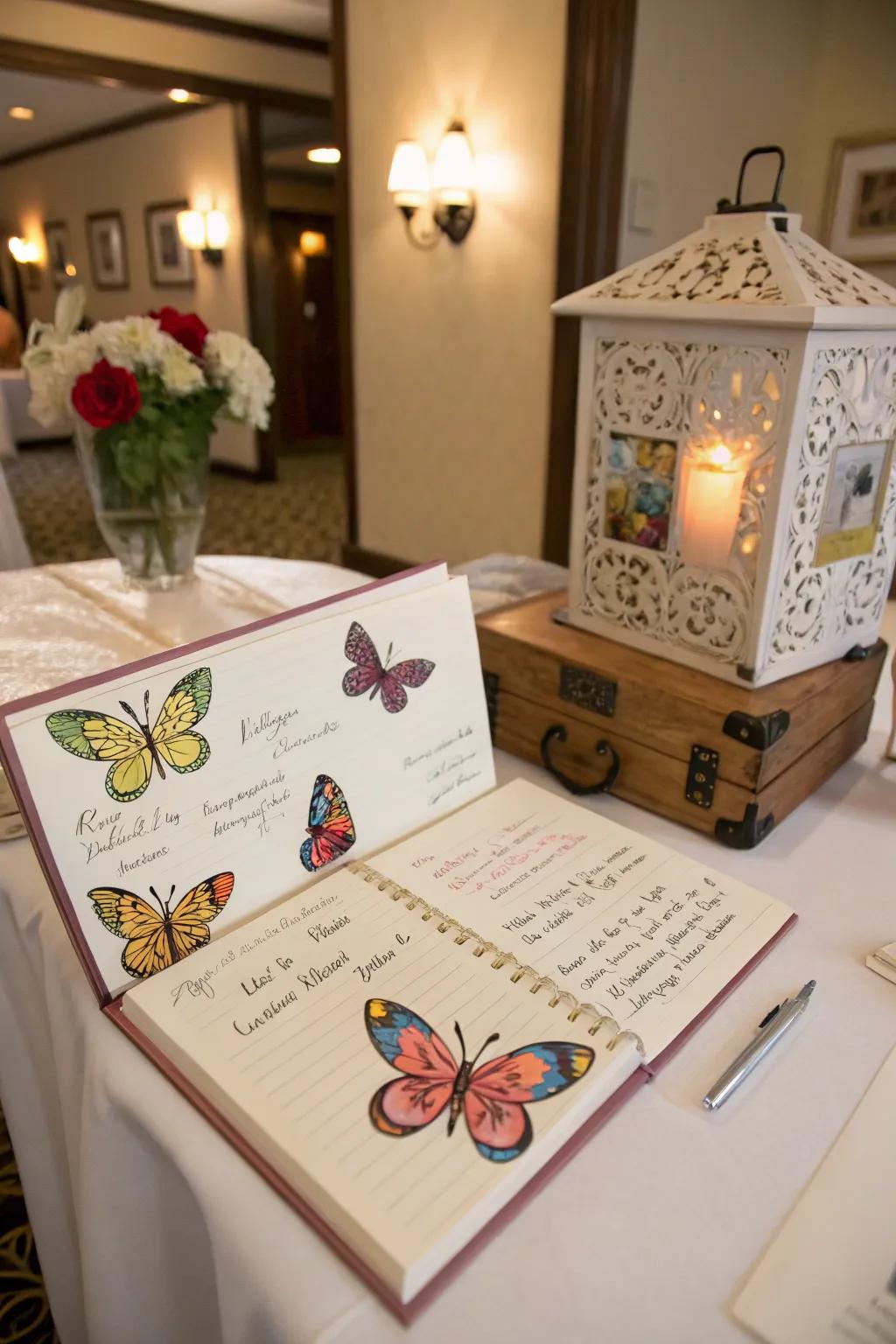 An interactive logbook filled with messages from guests.
