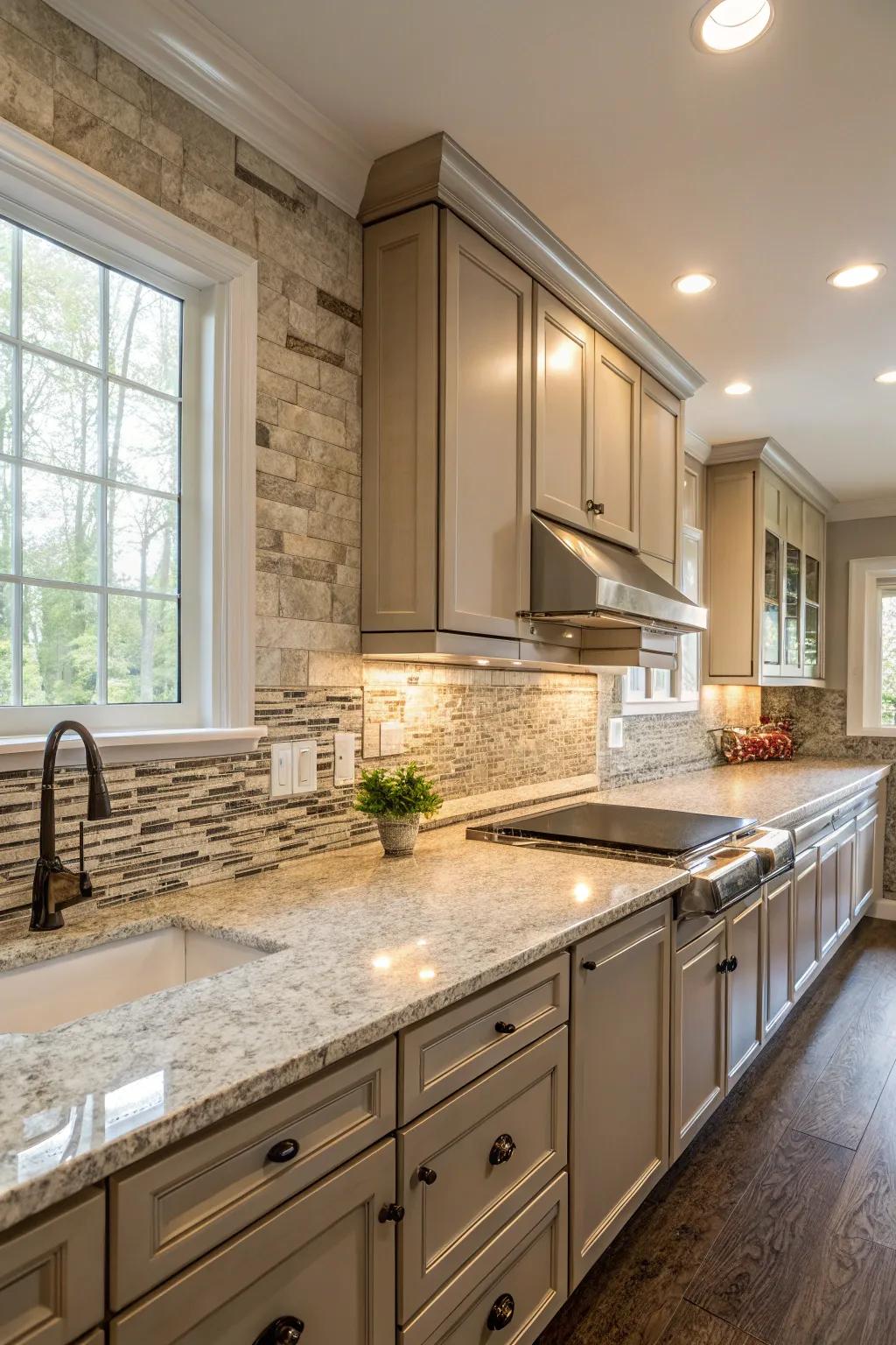 Granite worktops and neutral tones offer understated beauty.