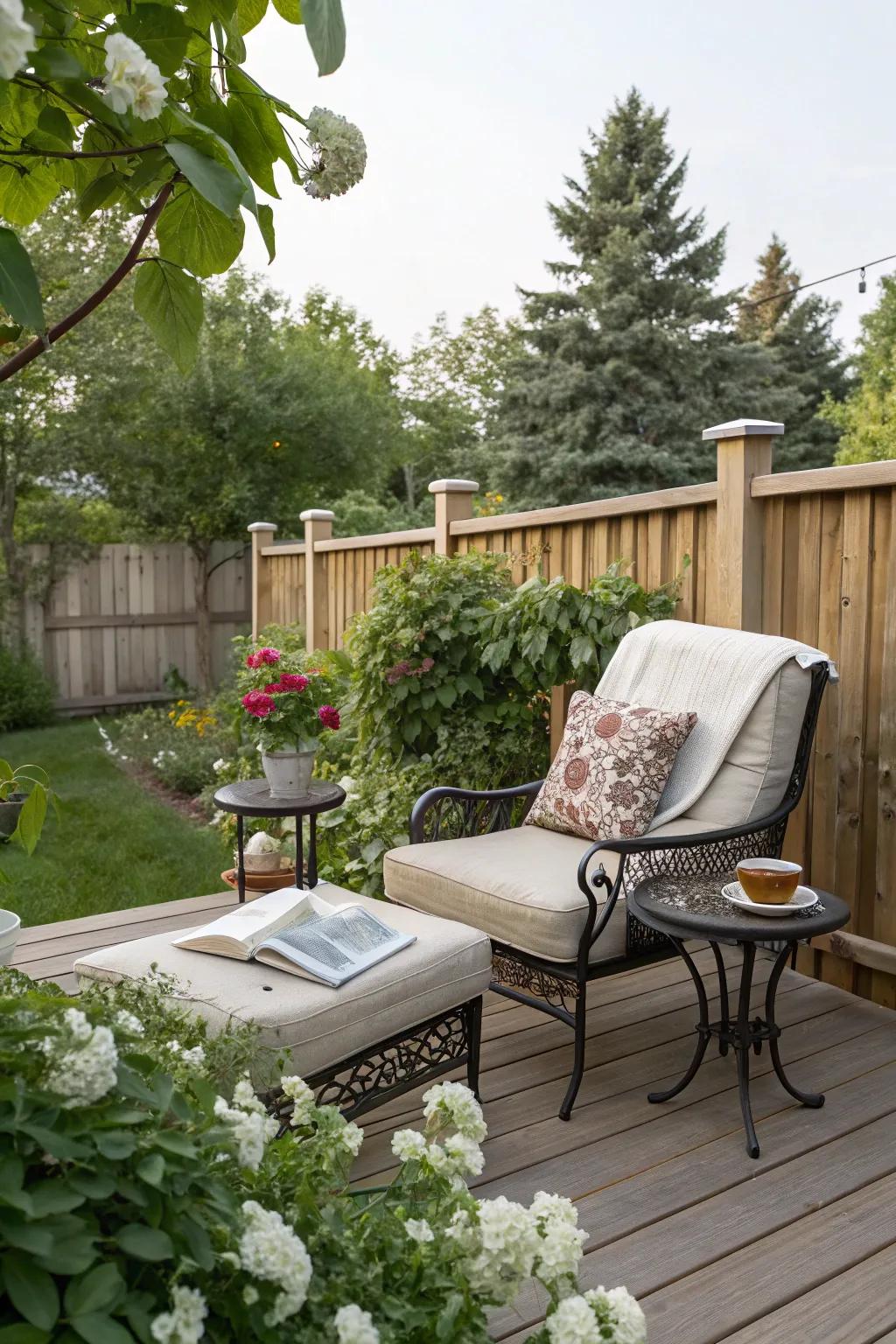 A reading nook provides a serene escape.