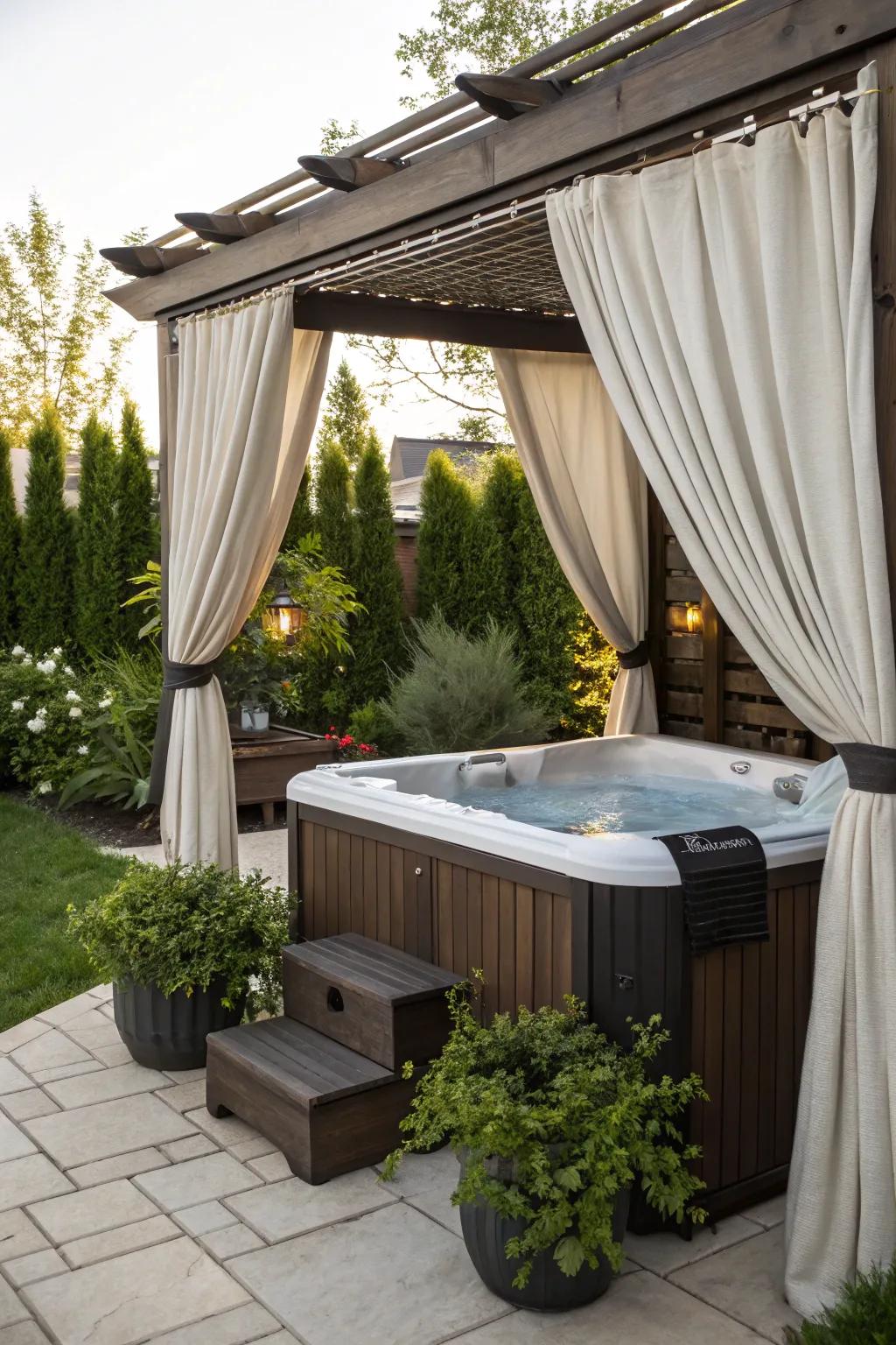 A pergola adds both shelter and a chic look to your hot tub.