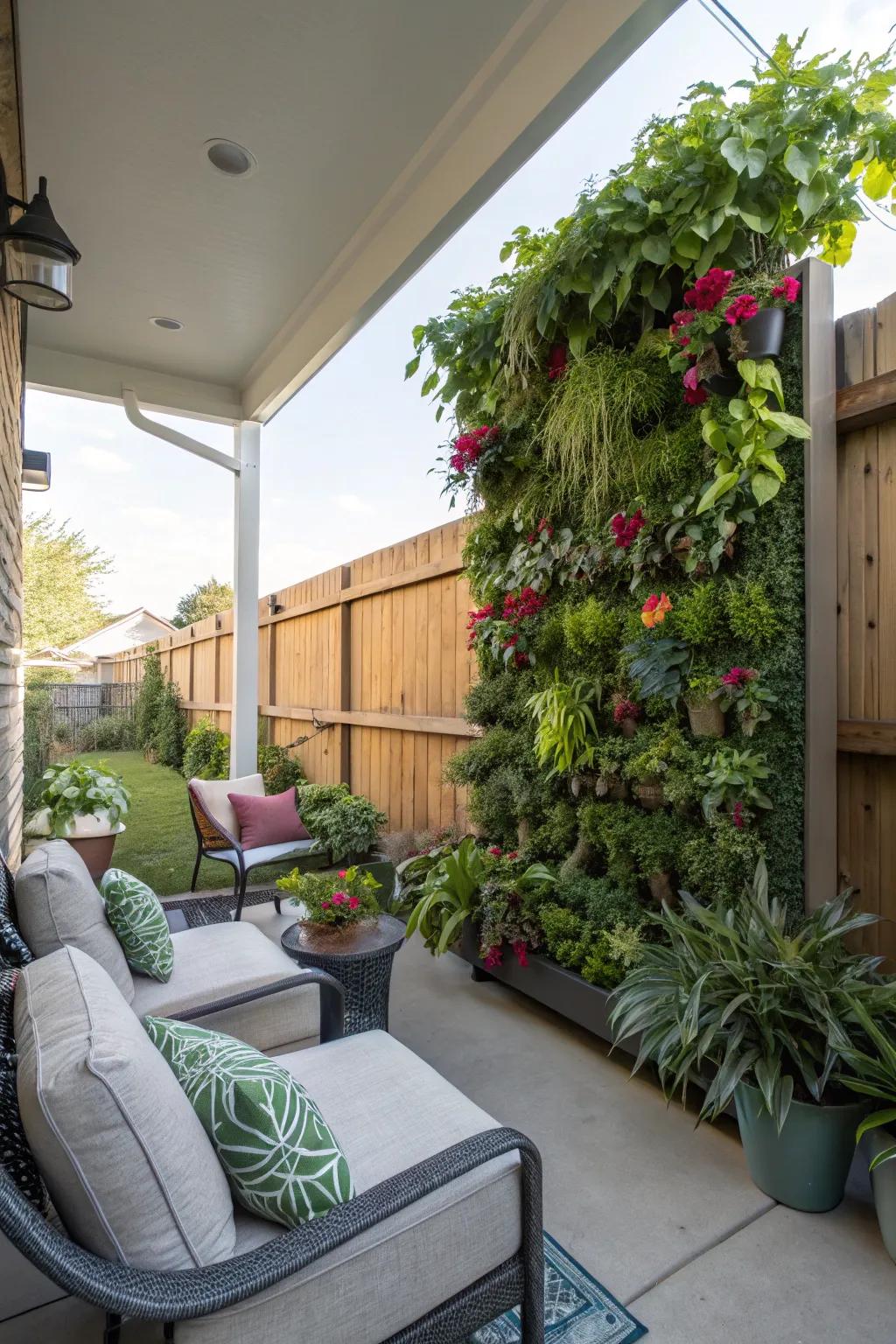 A vertical garden making a lush statement in a veranda.