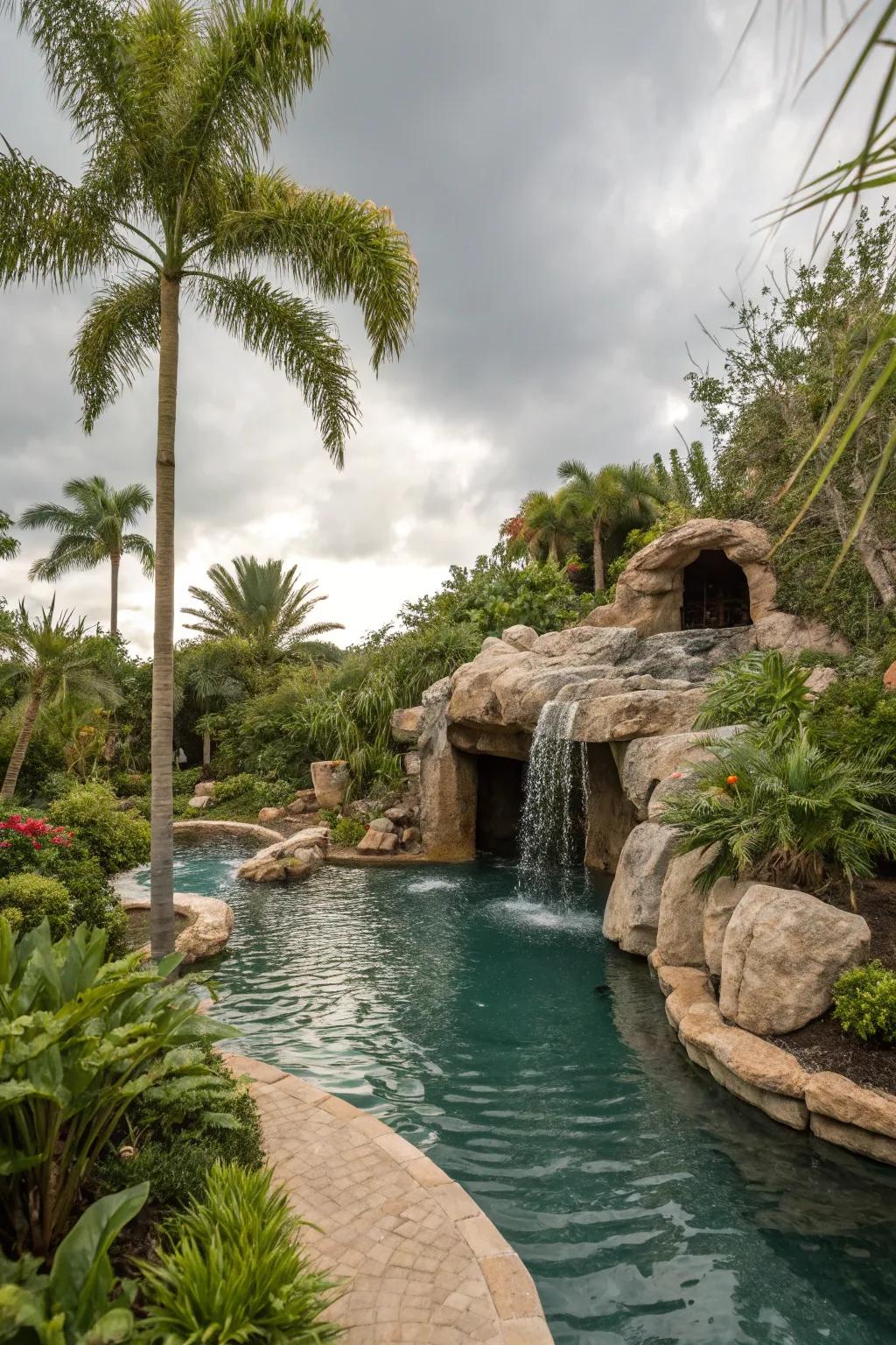 A mysterious alcove tucked away in a lazy river pool.