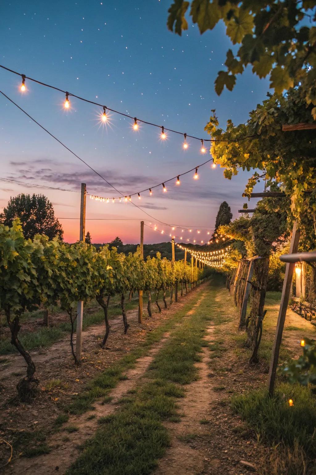 Warm, inviting lighting to enchant your vineyard.
