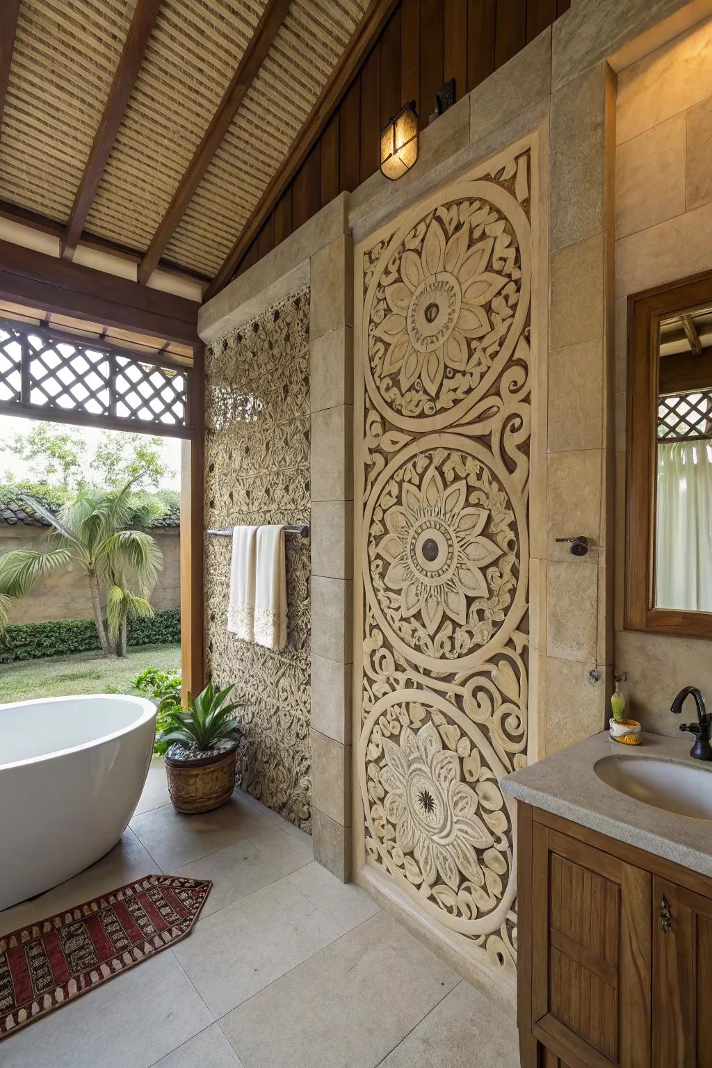 Balinese motifs create a striking and cultural focal point.