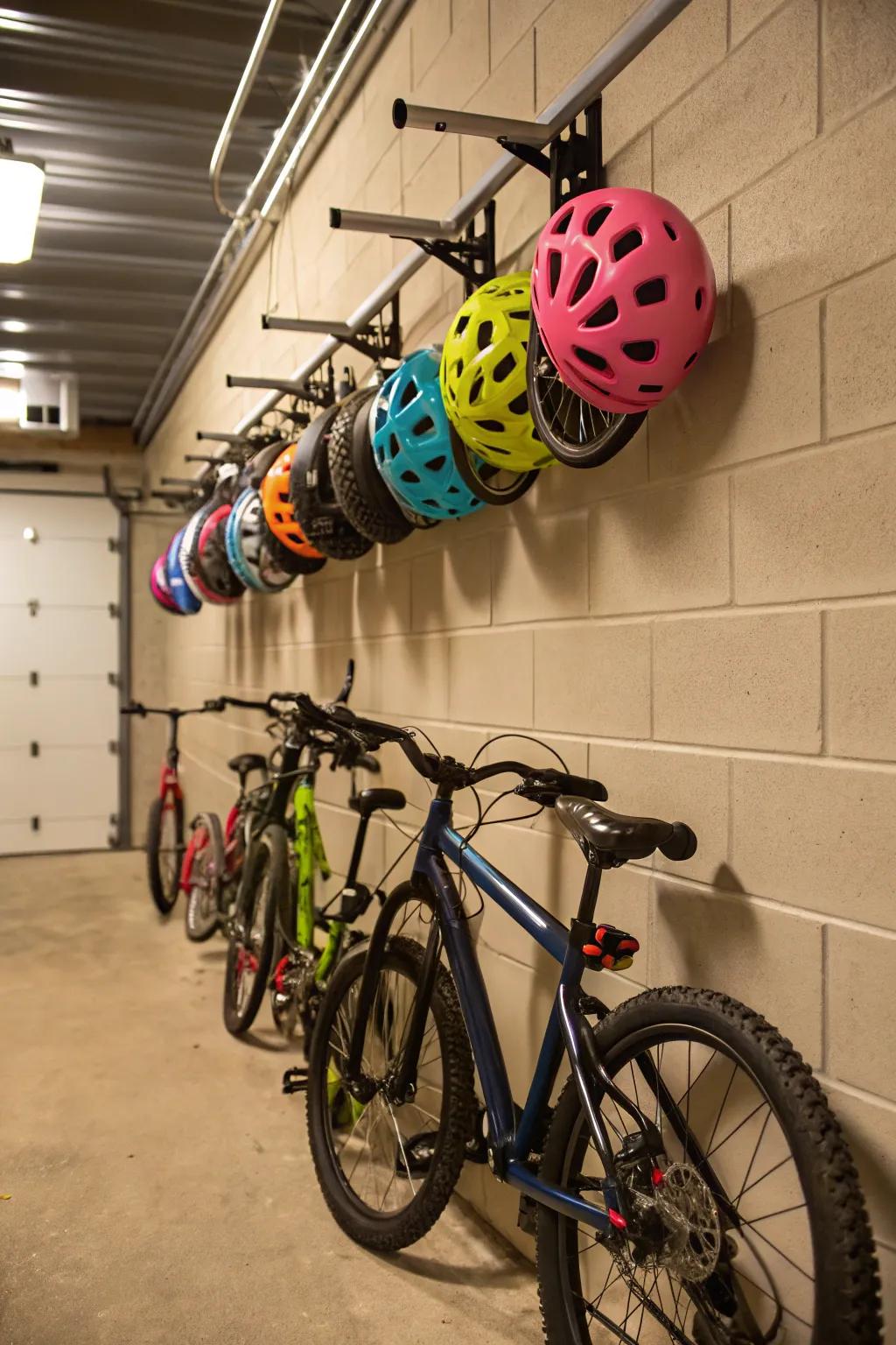 Upright bicycle storage maximizes floor area.