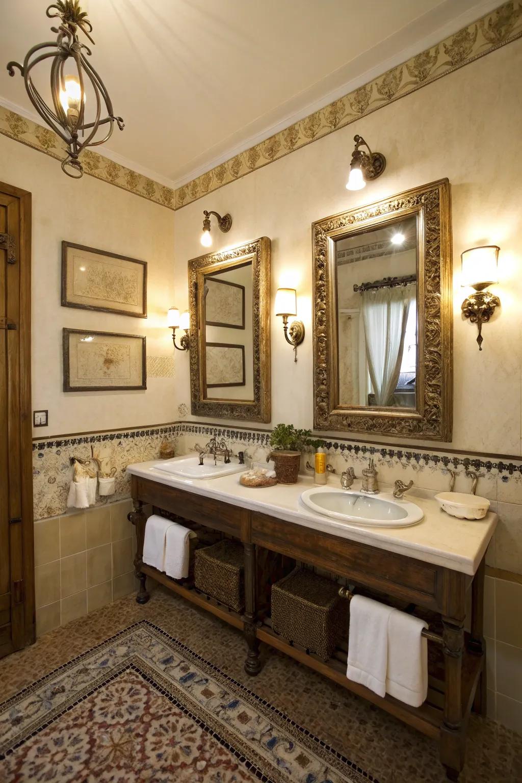 A bathroom where retro features blend with modern design, fashioning a timeless allure.