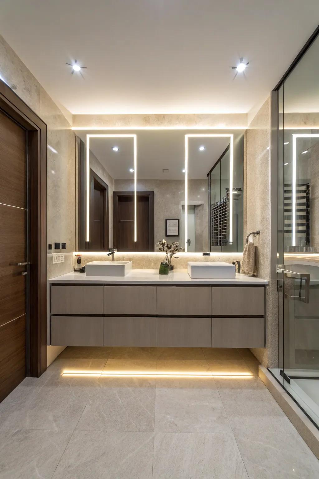 Cutting-edge lighting offers versatile ambiance control for your bathroom.