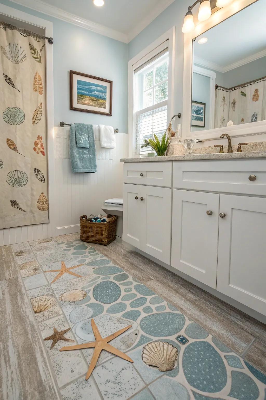 Coastal-inspired <strong><em>plastic-based floors</em></strong> develops a ventilated, beachy environment in this restroom.” loading=”lazy” class=”pimg”>
	</picture><figcaption>Coastal-inspired <strong><em>plastic-based floors</em></strong> develops a ventilated, beachy environment in this restroom.</figcaption></figure>
<p>Bring the coastline to your restroom with <strong><em>plastic-based floors</em></strong> in soft, sandy colors. Perfect for developing a seaside hideaway in the house.</p>
<h3>Possibly helpful picks:</h3>
<ul class=