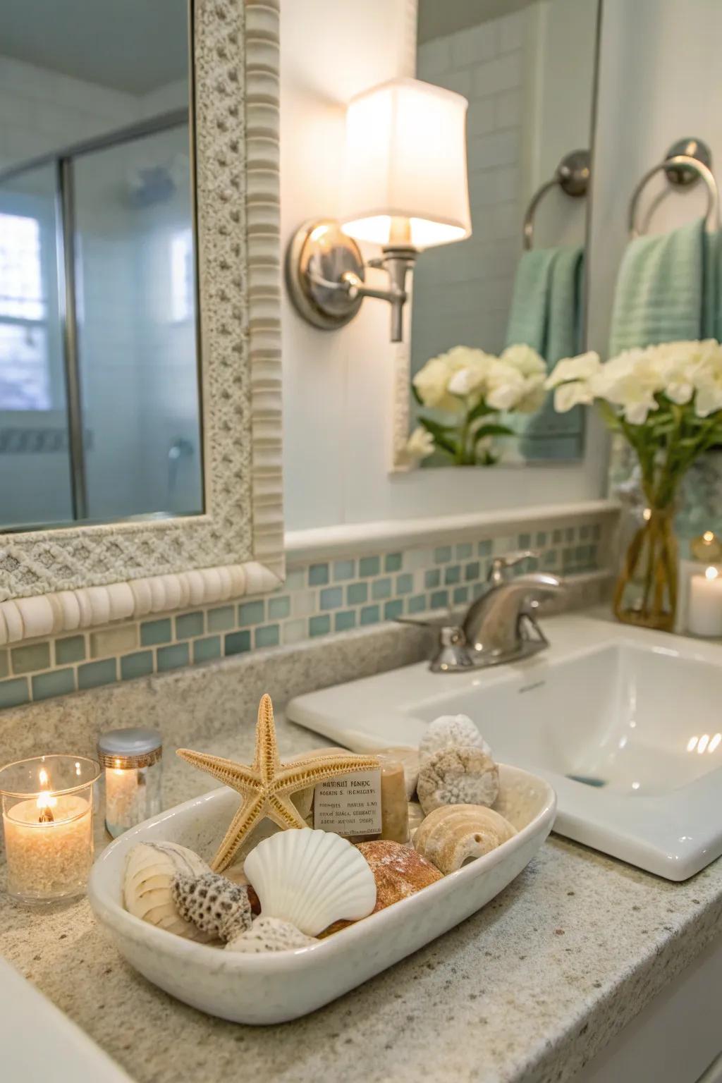 Transform your bathing chamber into a coastal retreat with seaside decor.