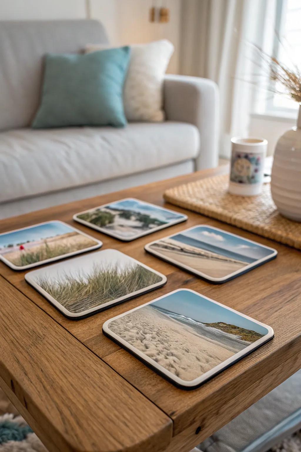 Incorporate a coastal touch into your dwelling with sand scene mats.