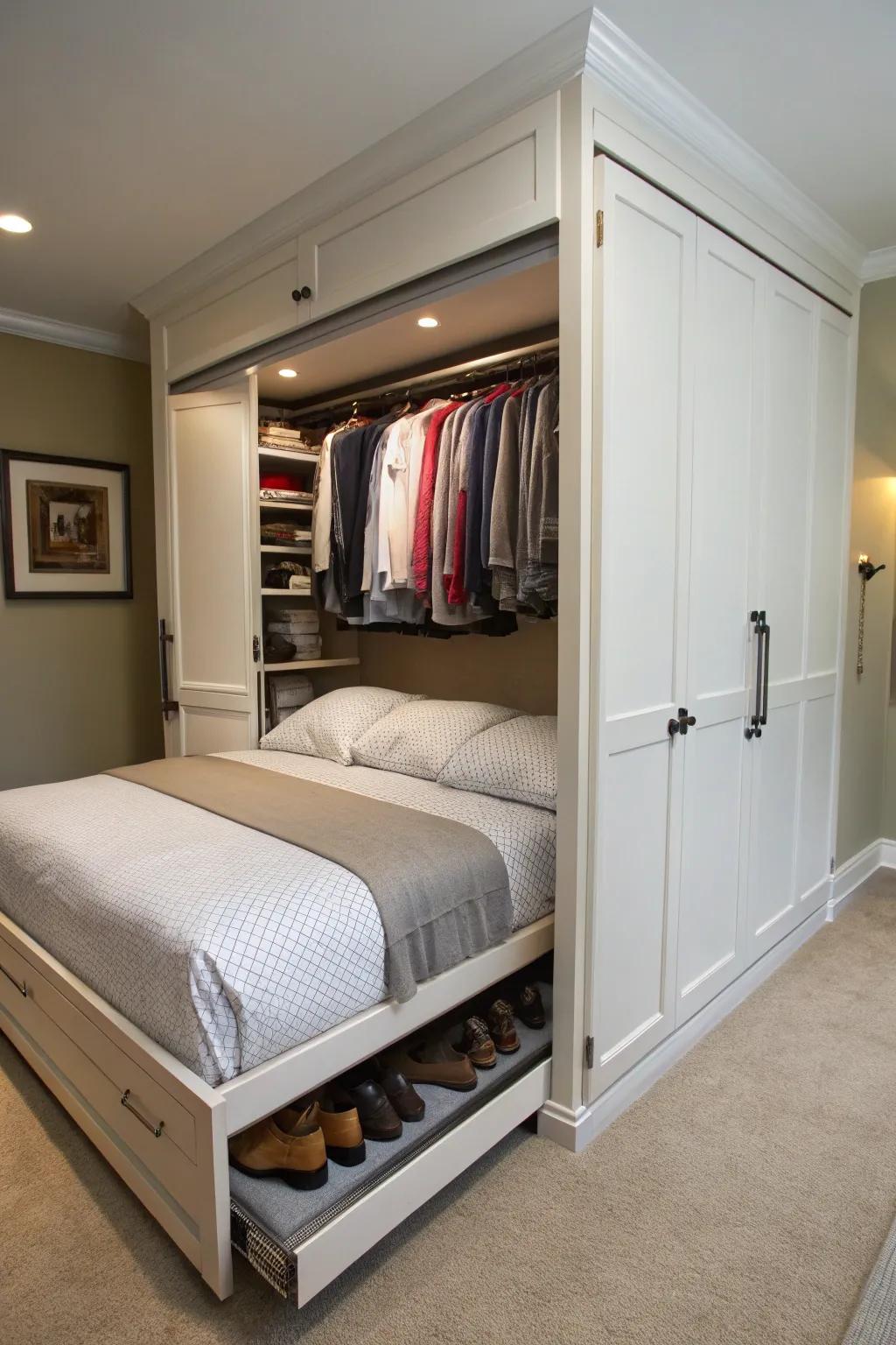 A hidden bed offers a surprising and space-saving solution.