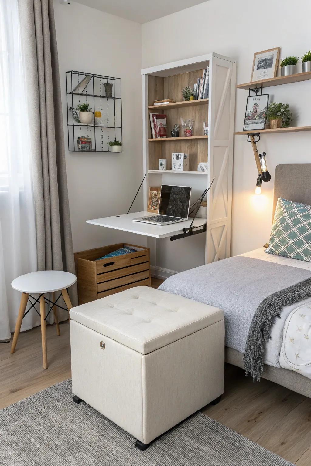 Multi-functional furniture optimizes space and adds utility.