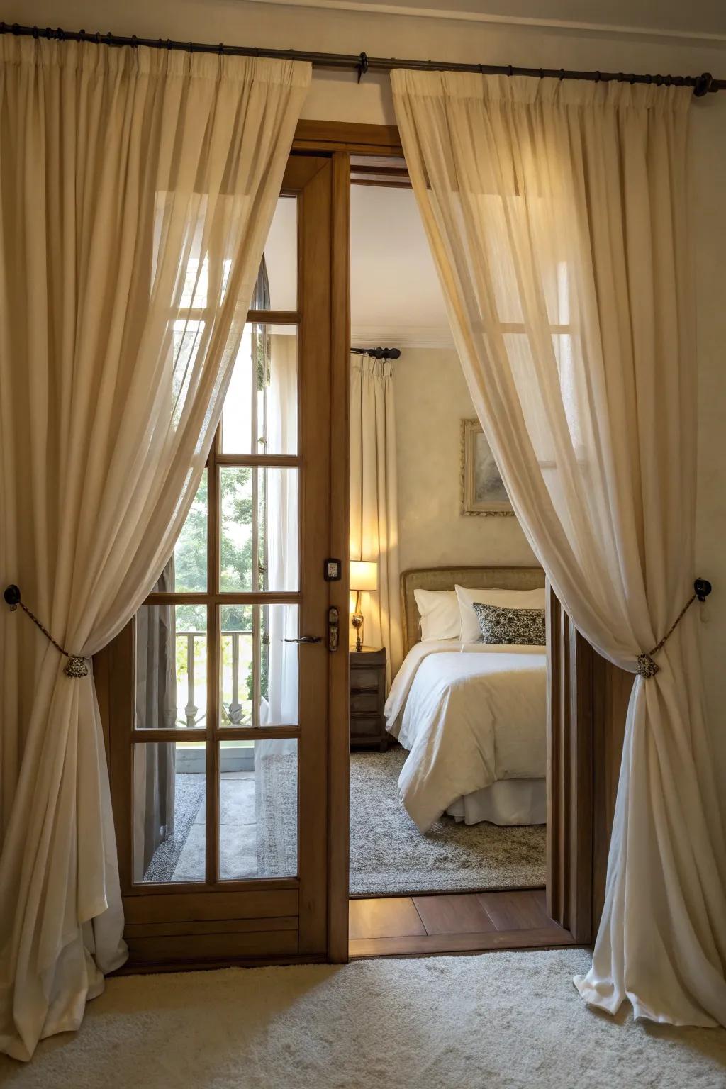 Curtain partitions add beauty and a soft impression to your bedroom entry.