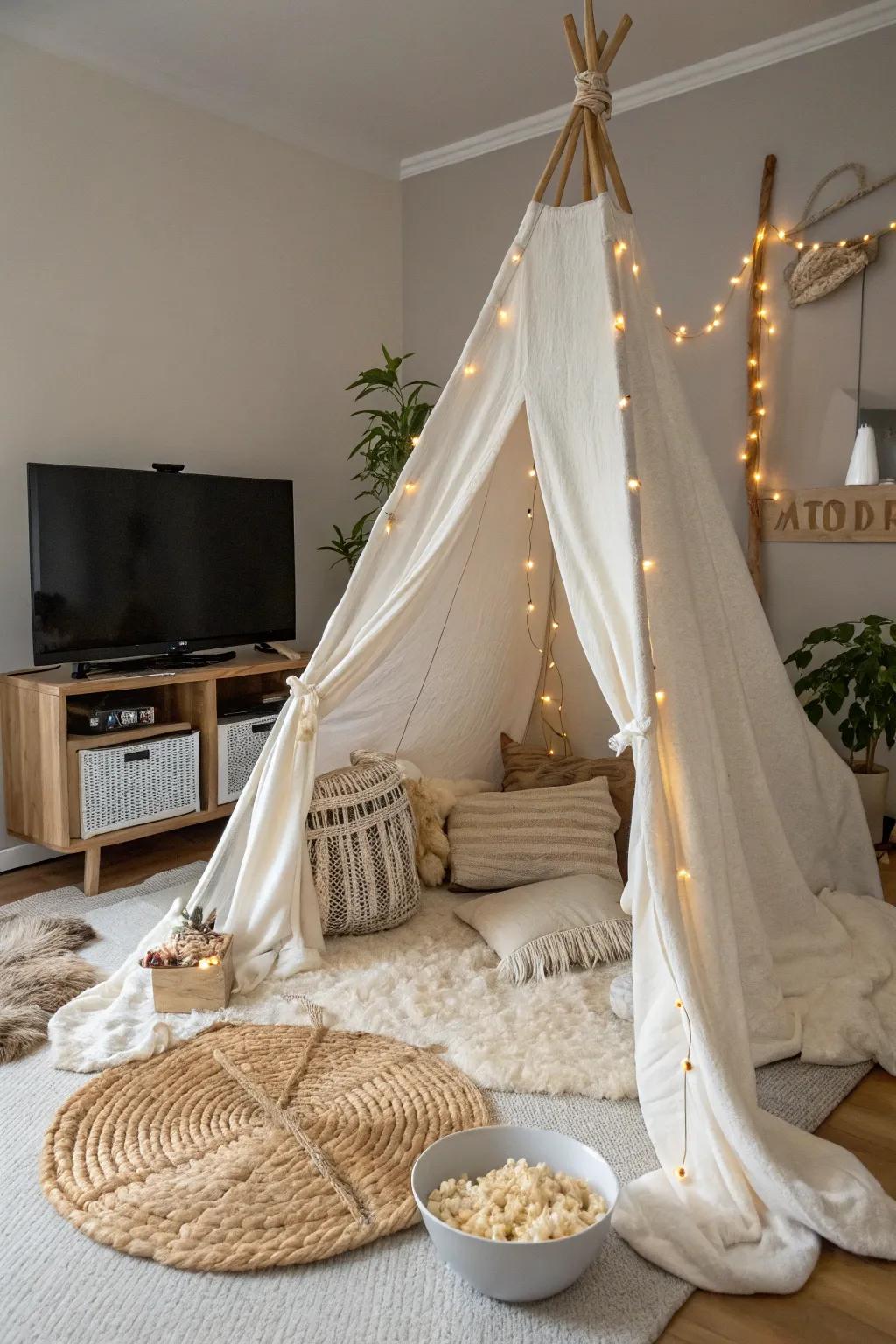 Transform your bedroom into a cozy movie night refuge with minimalist elegance and a Boho touch.