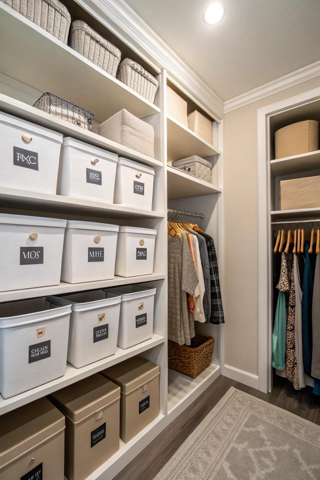 Keep things simplified with clearly labeled storage solutions.