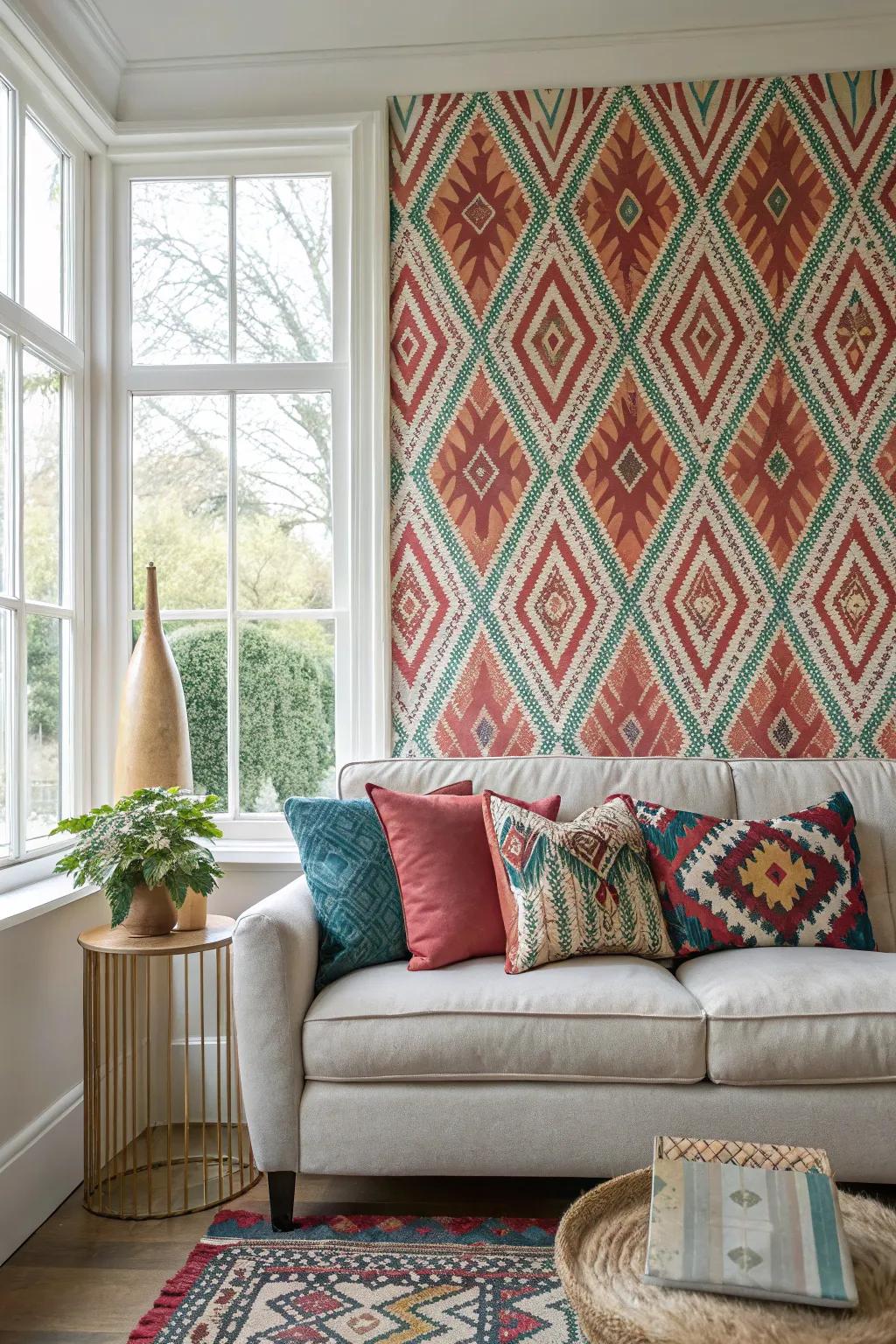 The vibe of the space can be drastically altered by wallpaper.