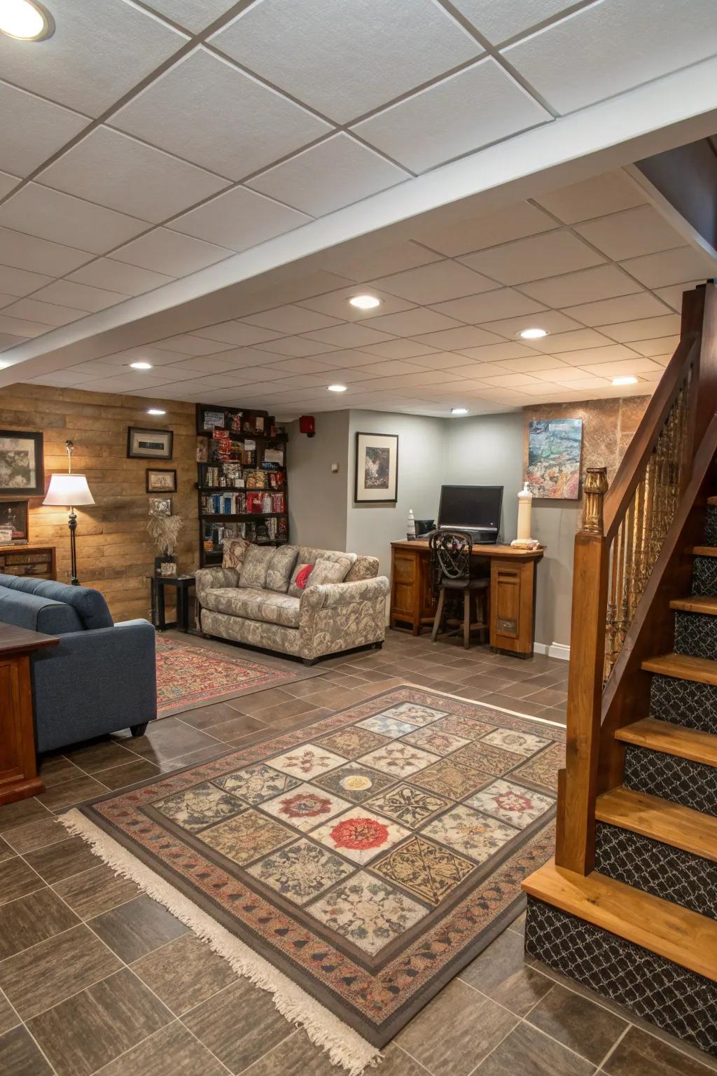 Blended surfaces can define distinct zones in basement layouts.