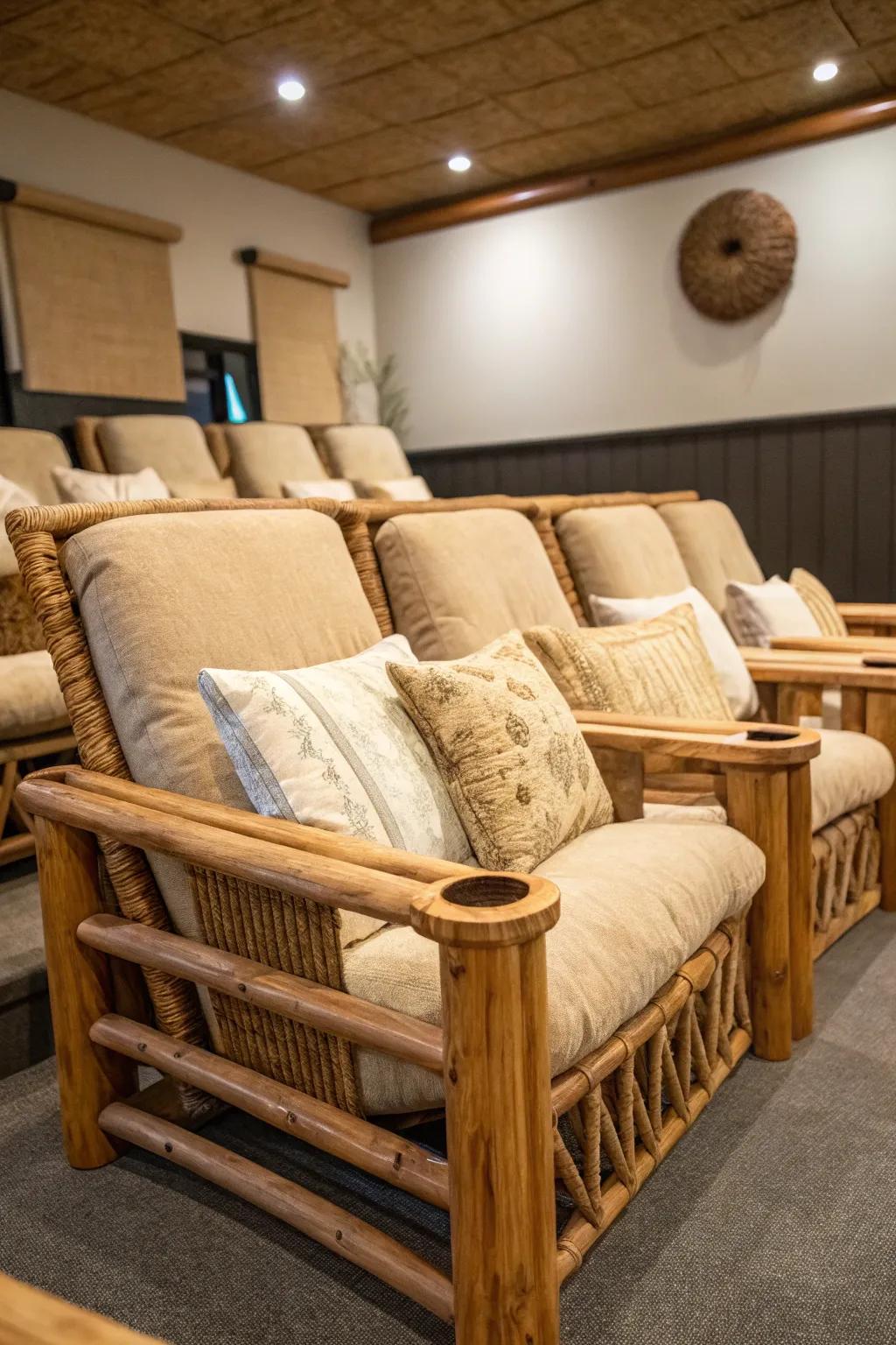 Eco-friendly materials create a sustainable and stylish theater environment.