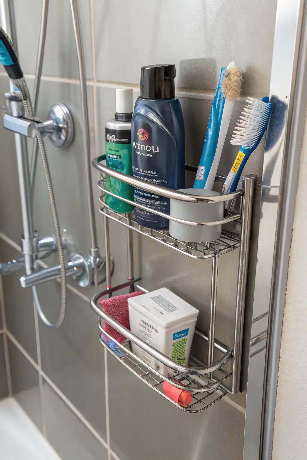 Uncover the ease of a magnetic shower butler, effortlessly sustaining order.