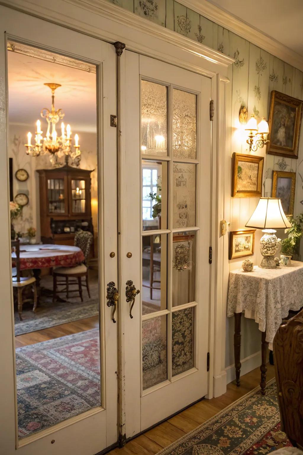 Classic translucent pulls bring delicate elegance to bifold doors.