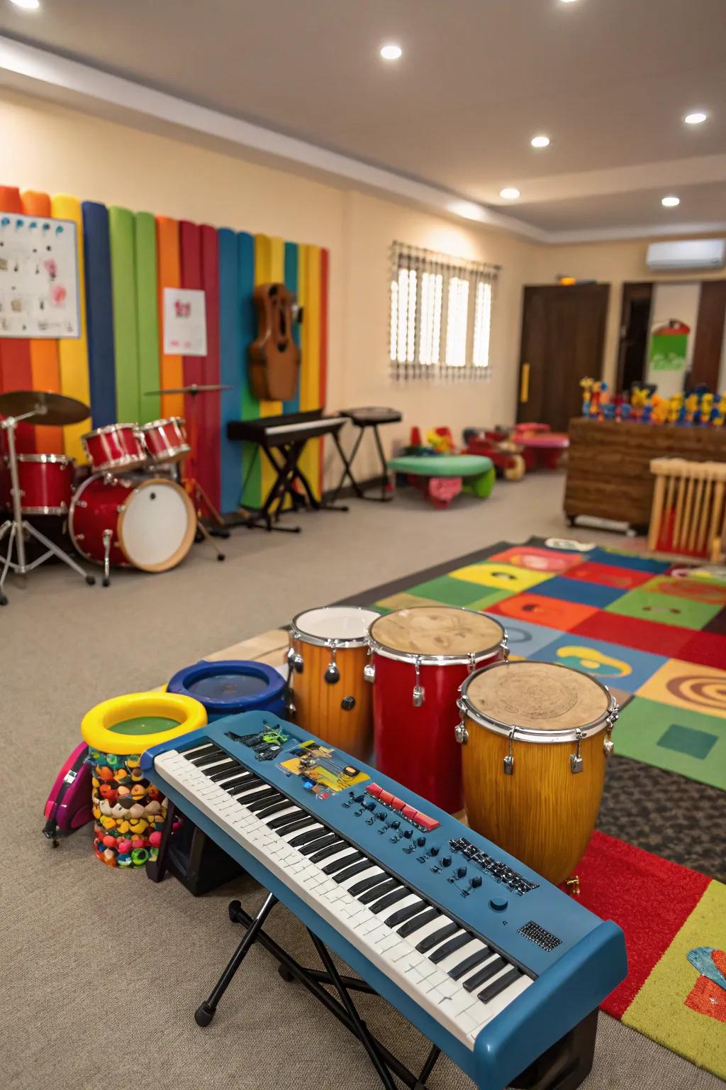 Encourage musical exploration with a dedicated music and dance zone.