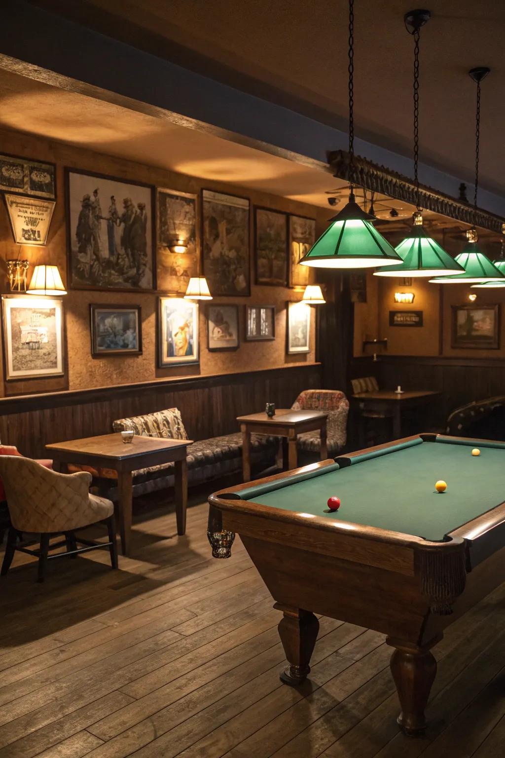 Subtle illumination creates an intimate mood inside your billiard space.