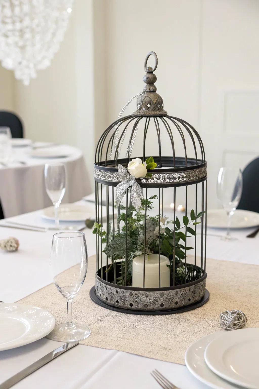 A daring and contemporary bird sanctuary centerpiece boasting a streamlined design.