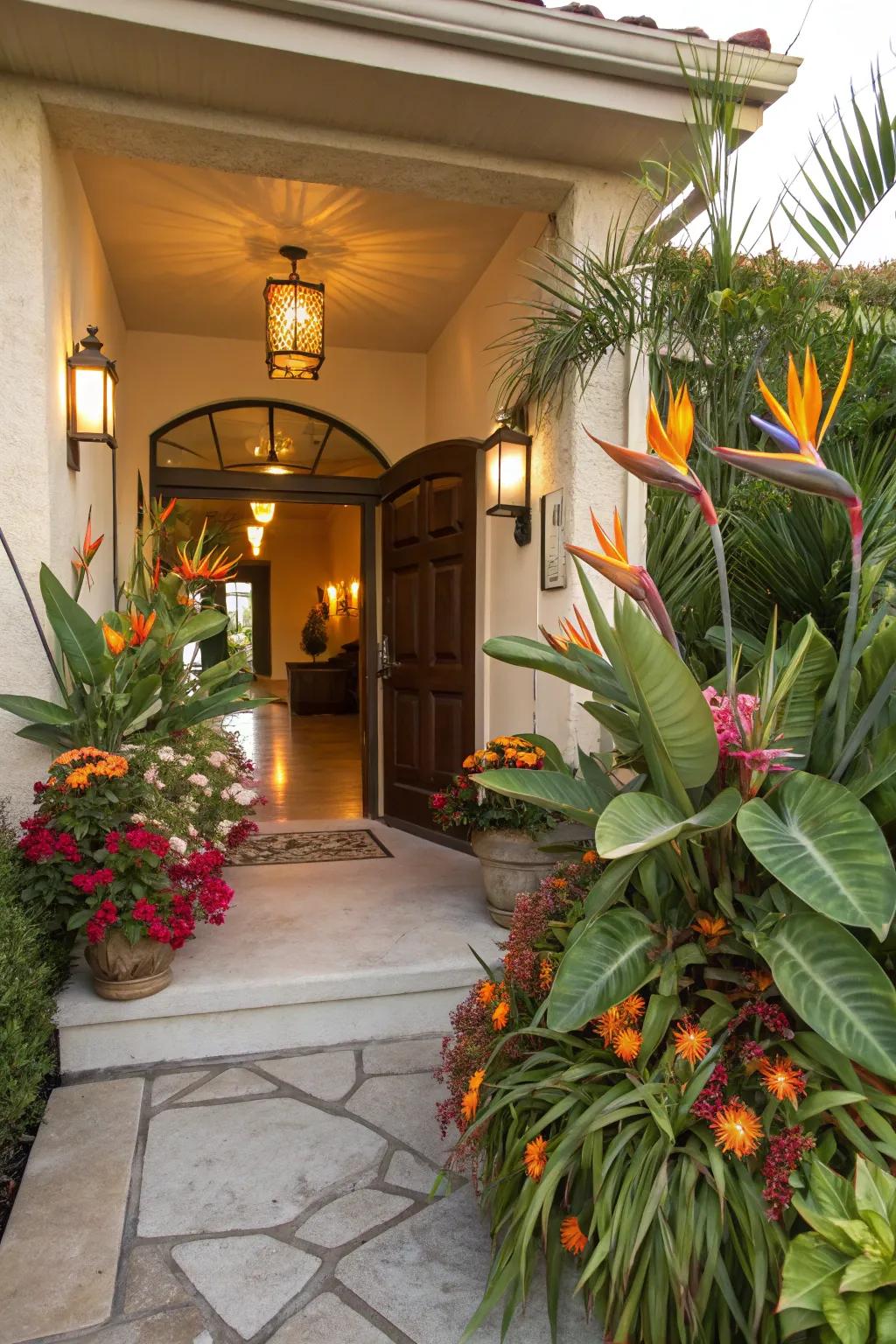 Craft an exotic entrance with Bird of Paradise.