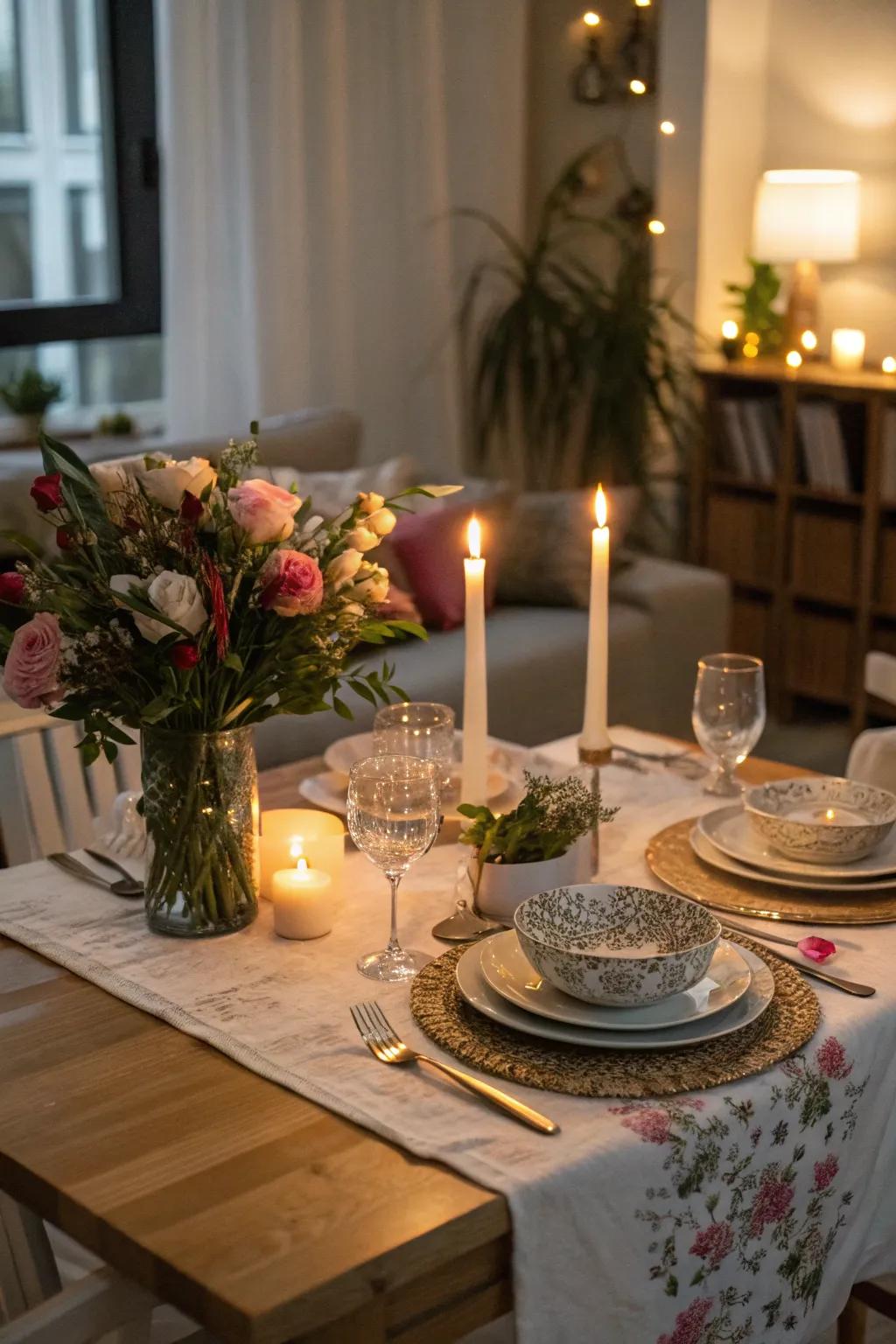 Establish an intimate evening date at home, infusing a personal element.