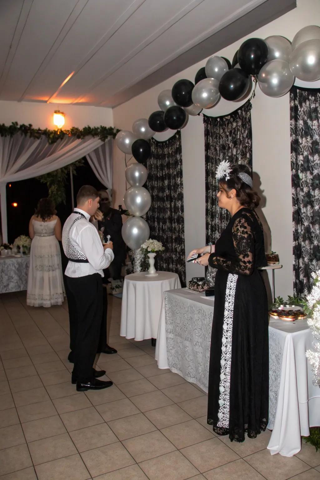 Celebrate in timeless style with this monochrome theme.