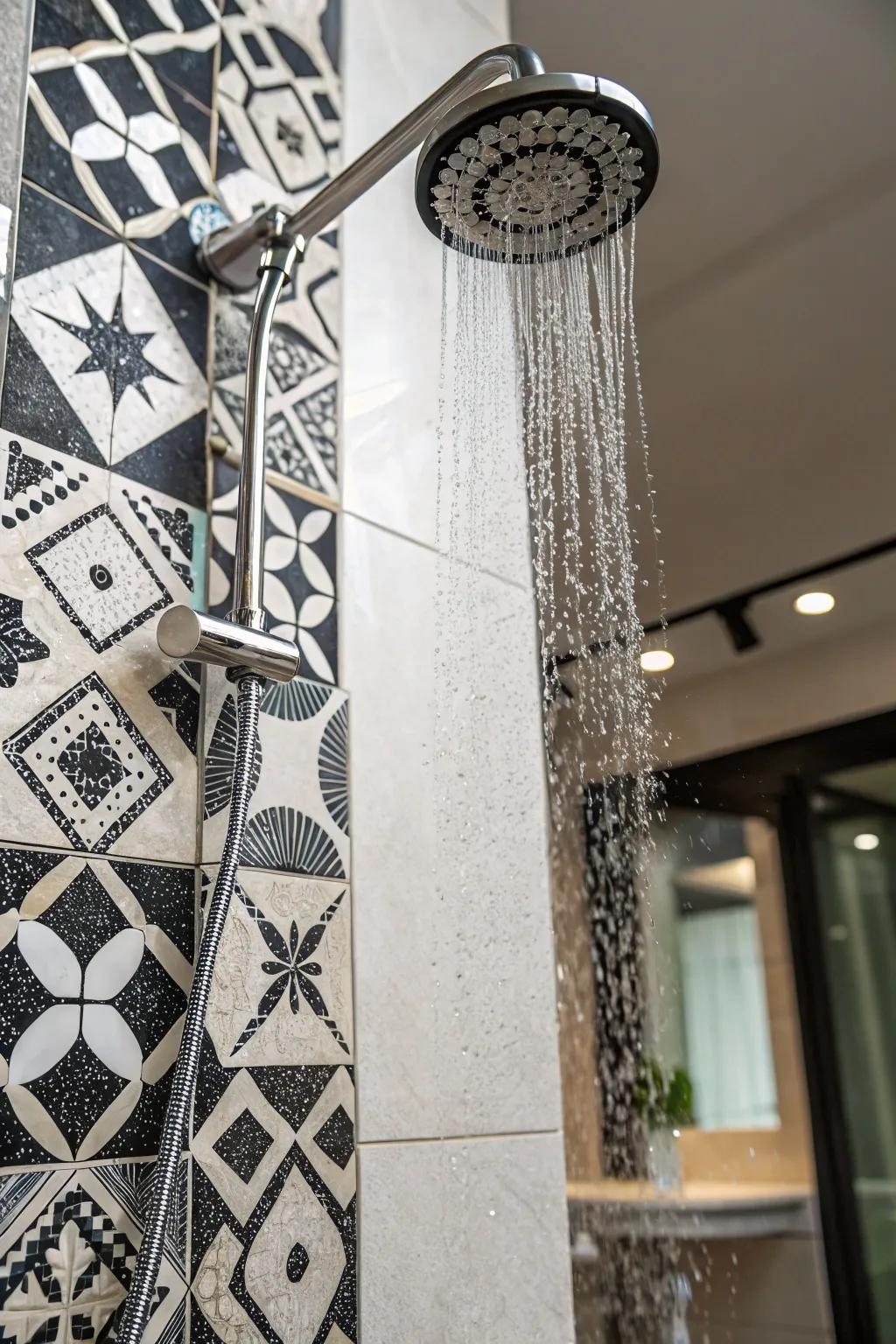 Creative mosaics transform the shower into a centerpiece.