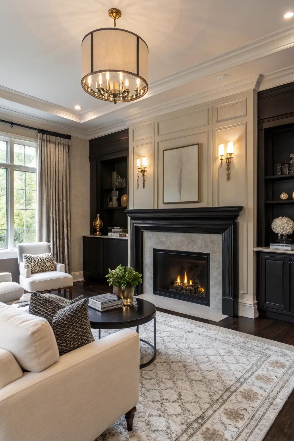 Achieve understated elegance with a sophisticated flat dark hearth.