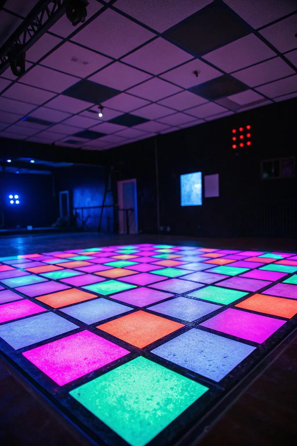 Art floor tiles add a vibrant element to the location.