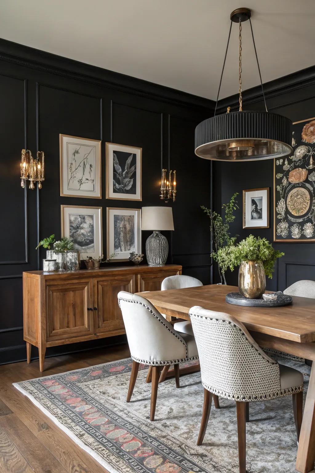 Varied elegance set against a black wall.