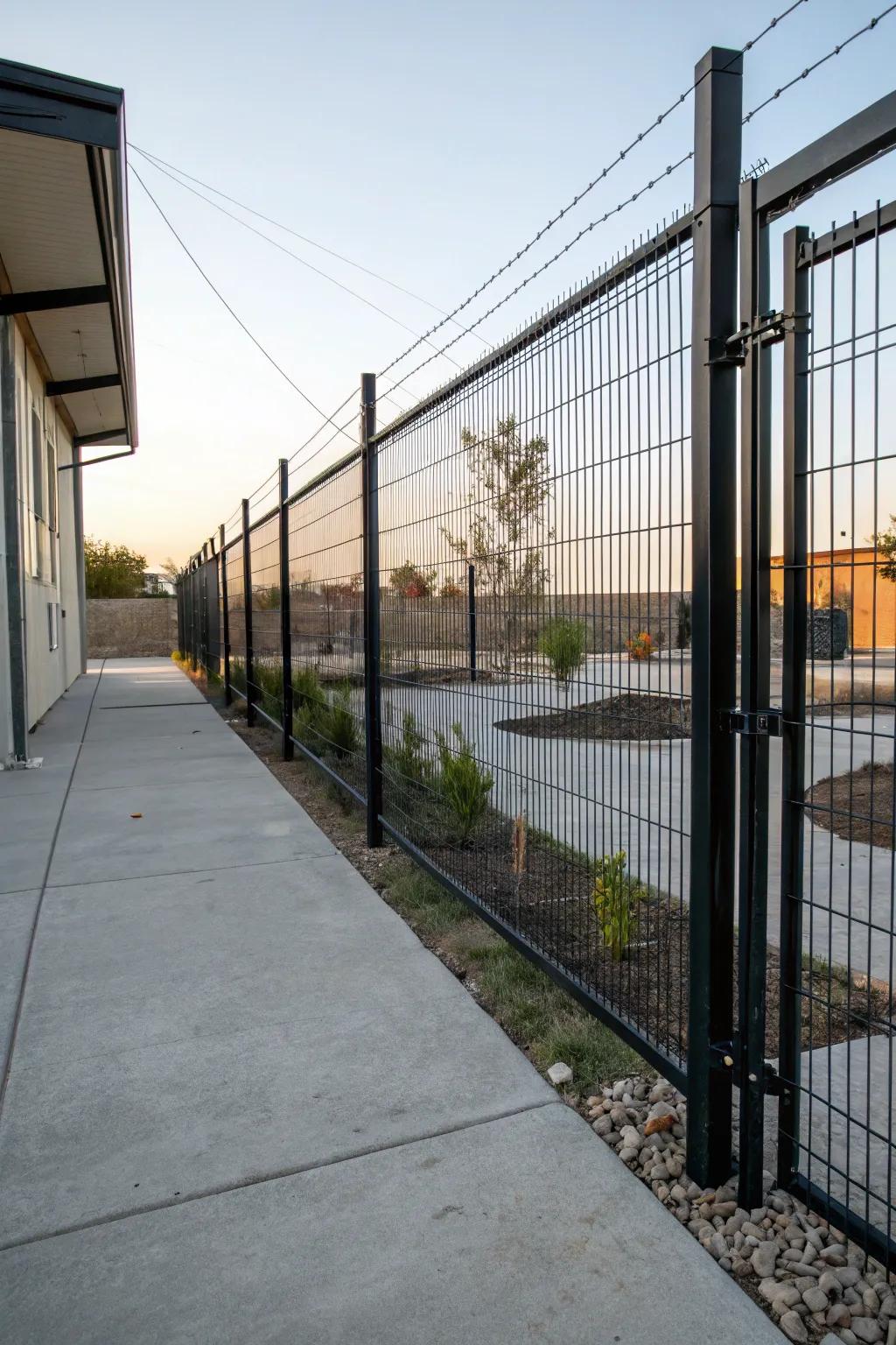 Bring industrial chic to your outdoor space with a dark steel-strand barrier.