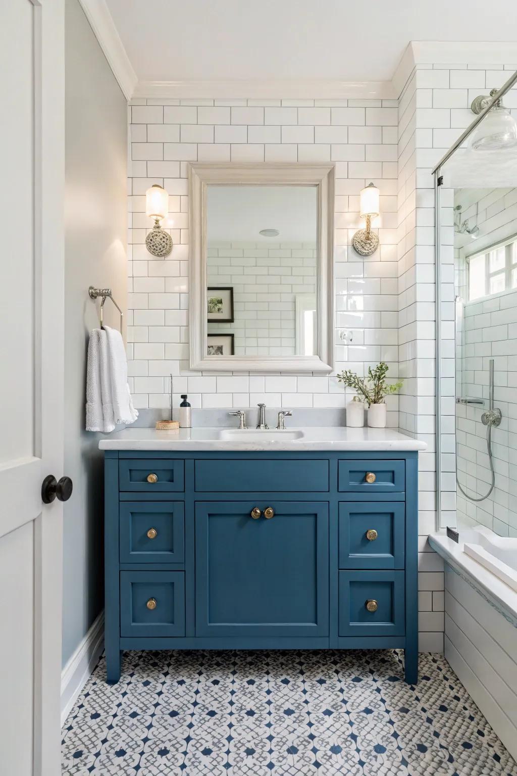 Classic chalk and blue establish a timeless and adaptable design.