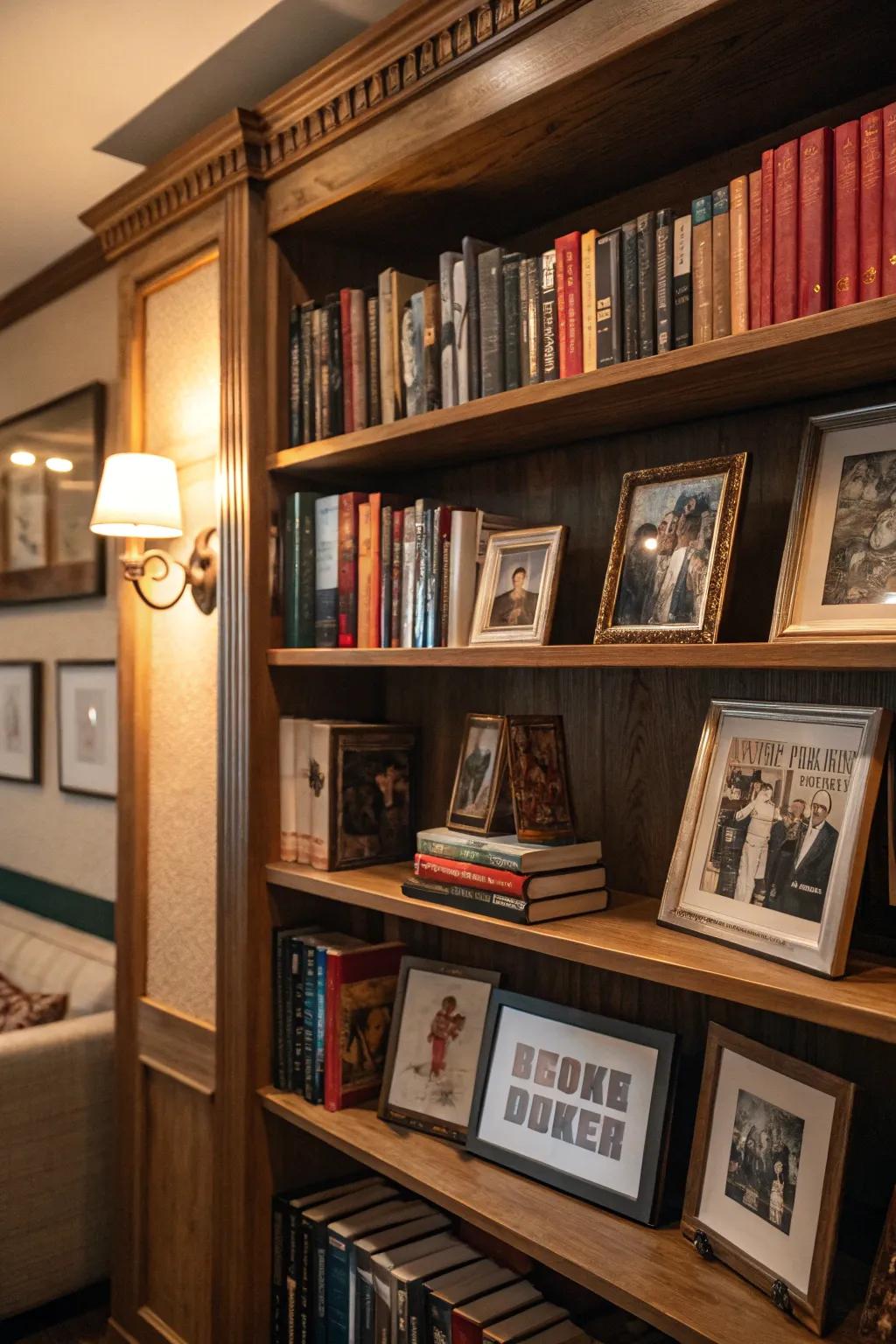 Personal touches add warmth to your bookcase.