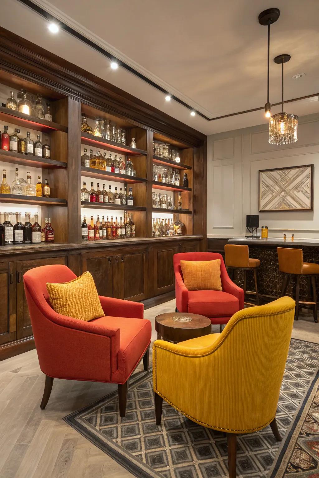 Accent chairs add a splash of color to your spirits room.