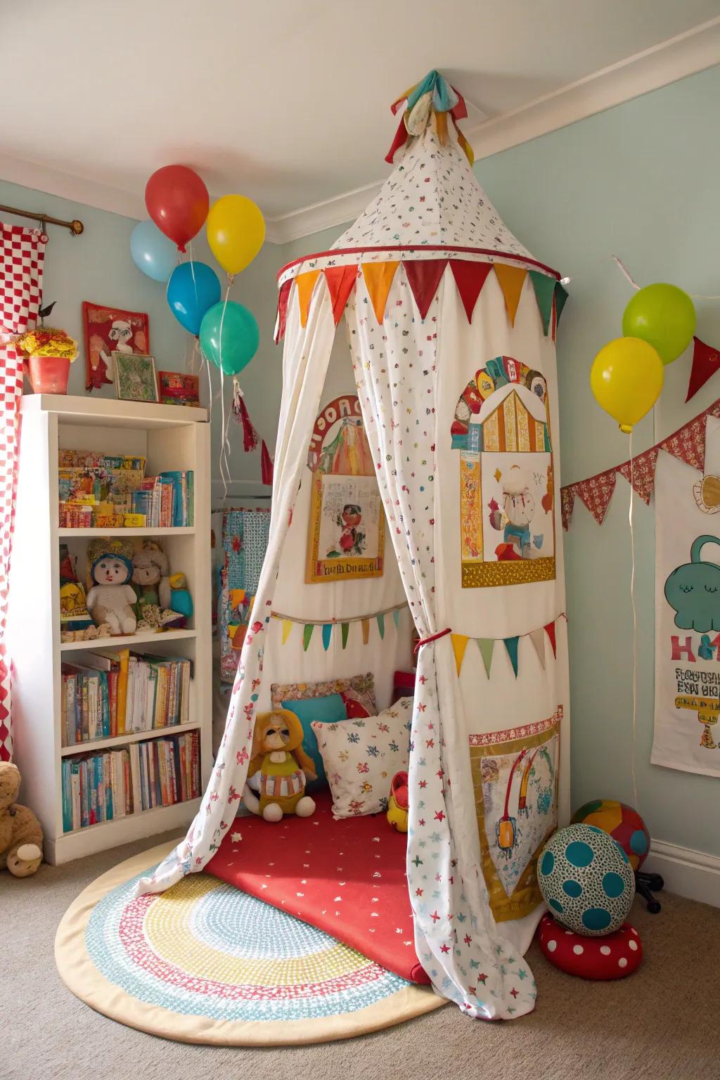 Step right up for a night filled with joy with this circus-themed canopy bed.
