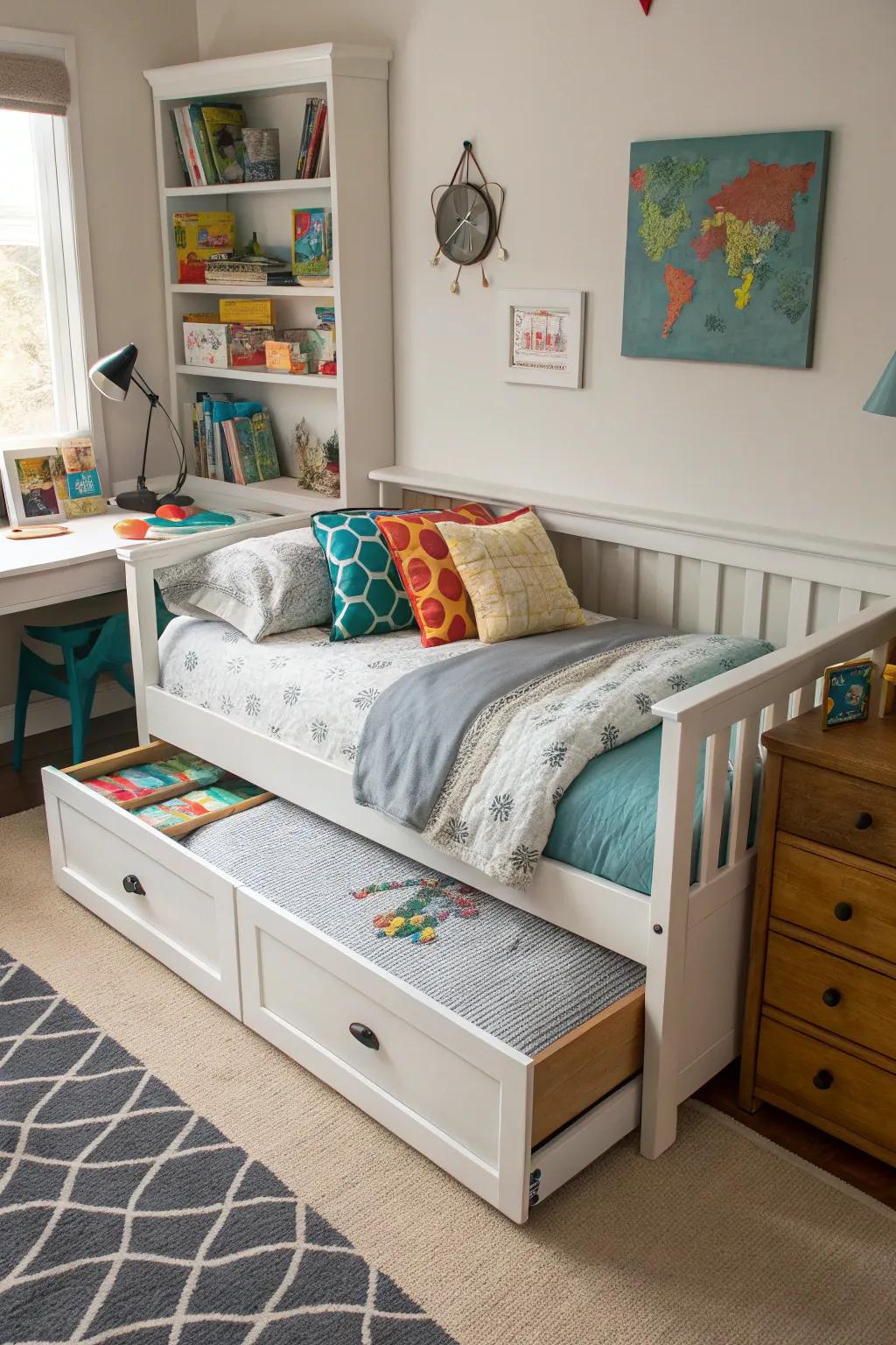 Prepare for sleepovers with a daybed featuring a hidden trundle.
