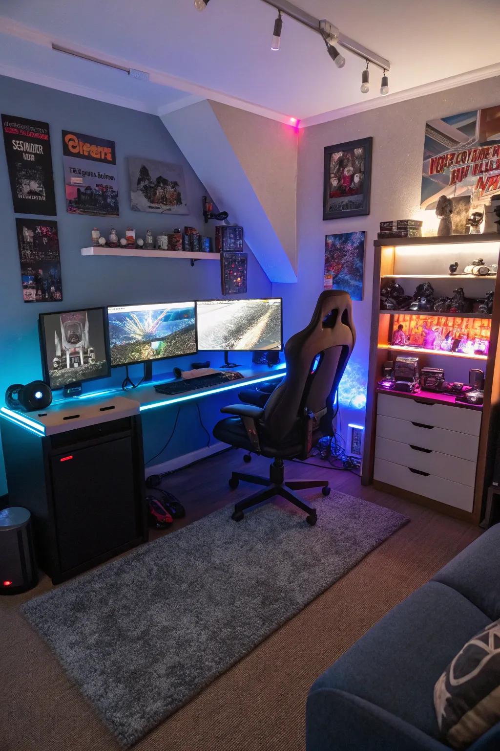 Smart lighting synced with in-game action enhances the futuristic atmosphere.