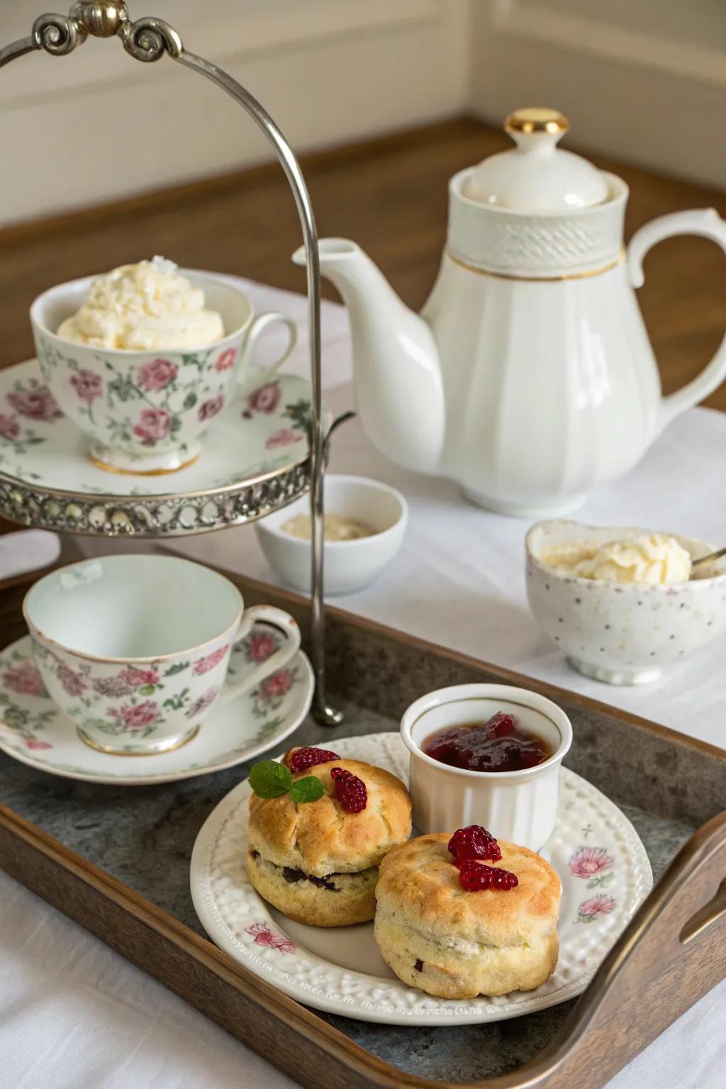 A quaint tea service transports British elegance to breakfast.