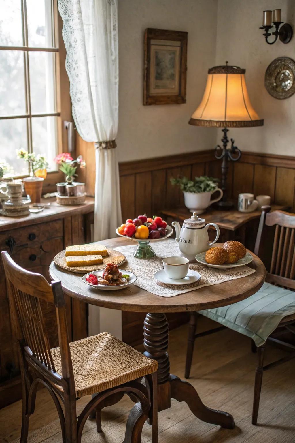 Vintage pieces give the nook character and a sense of history.