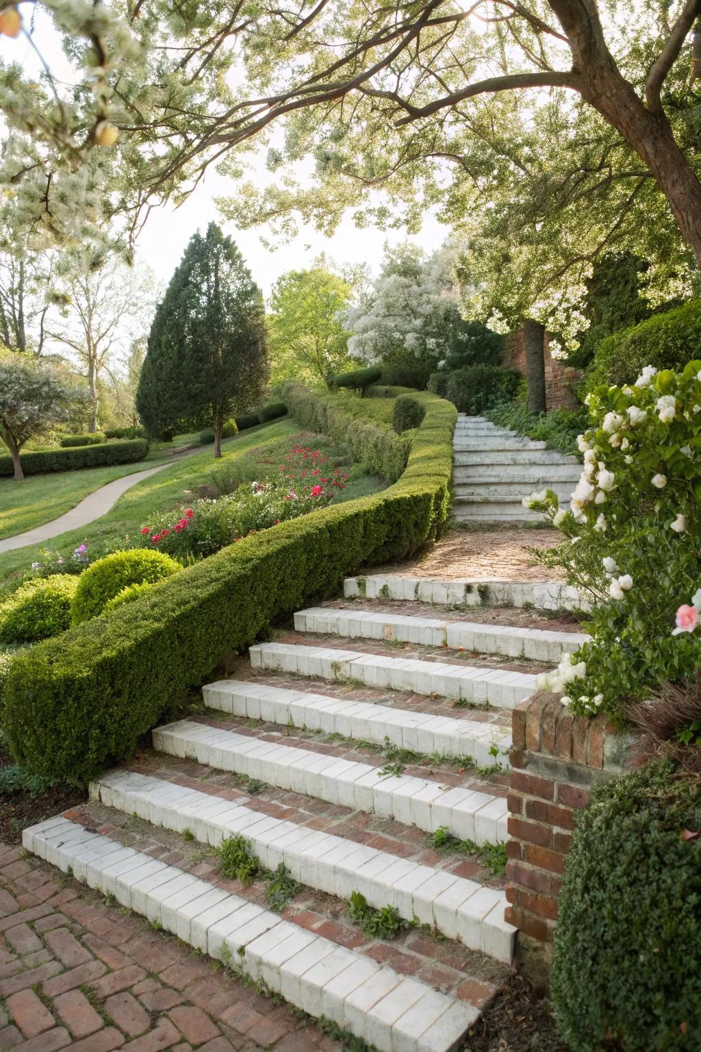 White washed brick steps delivering a quaint appeal.