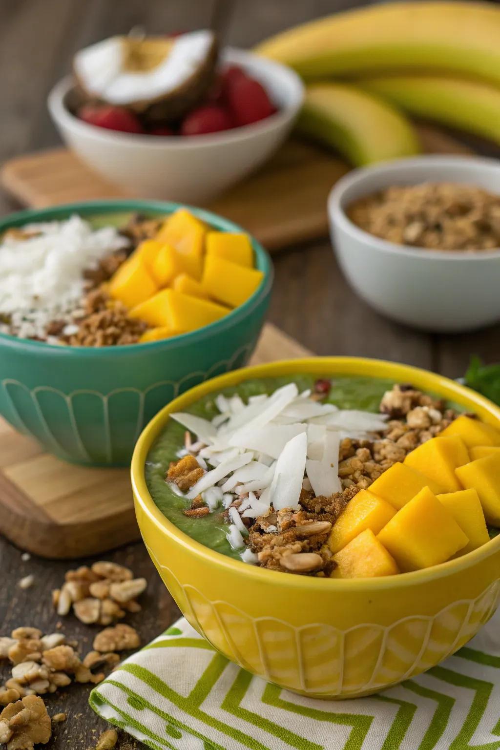 Revitalizing tropical blended treat bowls for a sunny vibe.