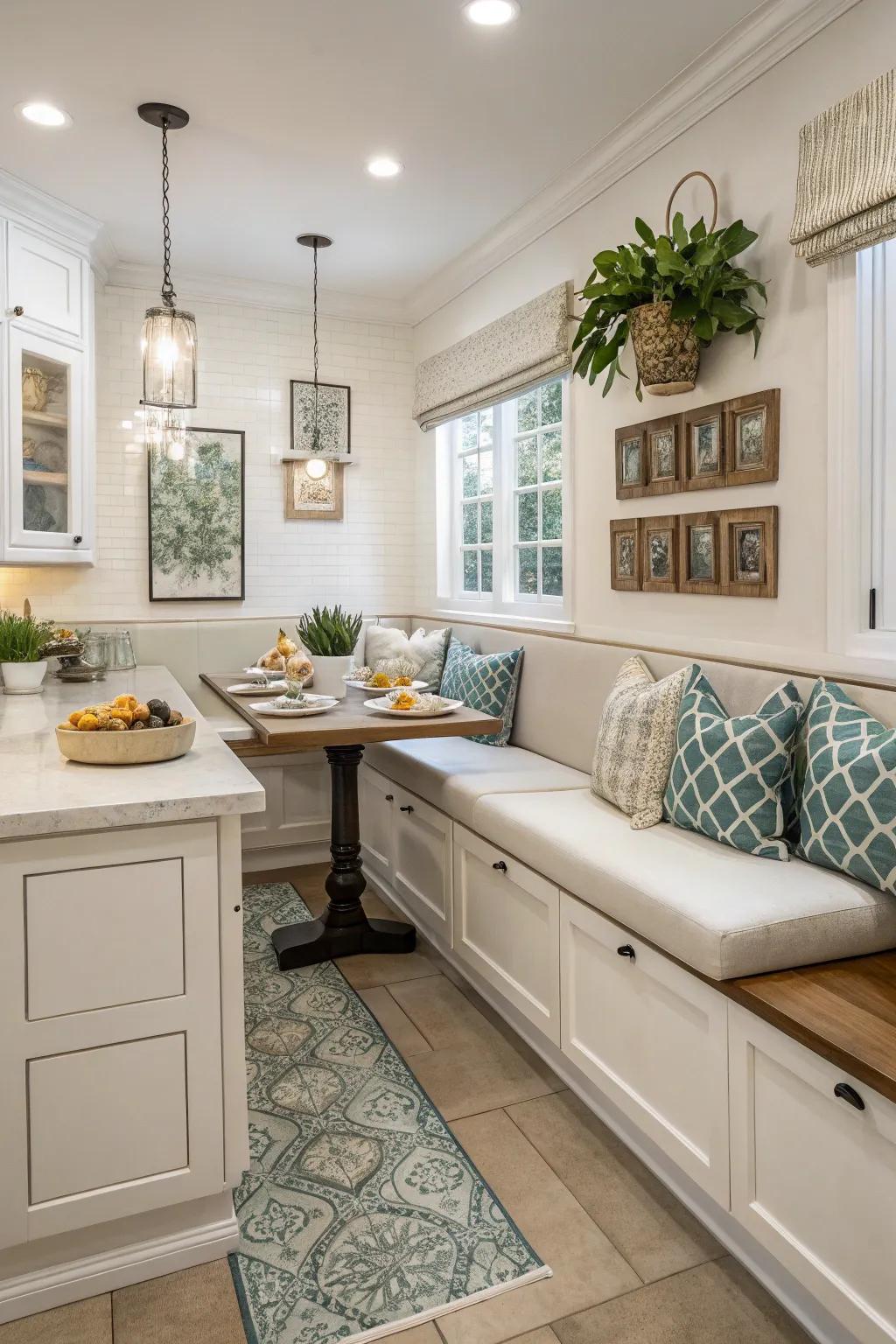 Balanced banquette arrangement for a harmonious kitchen setting.