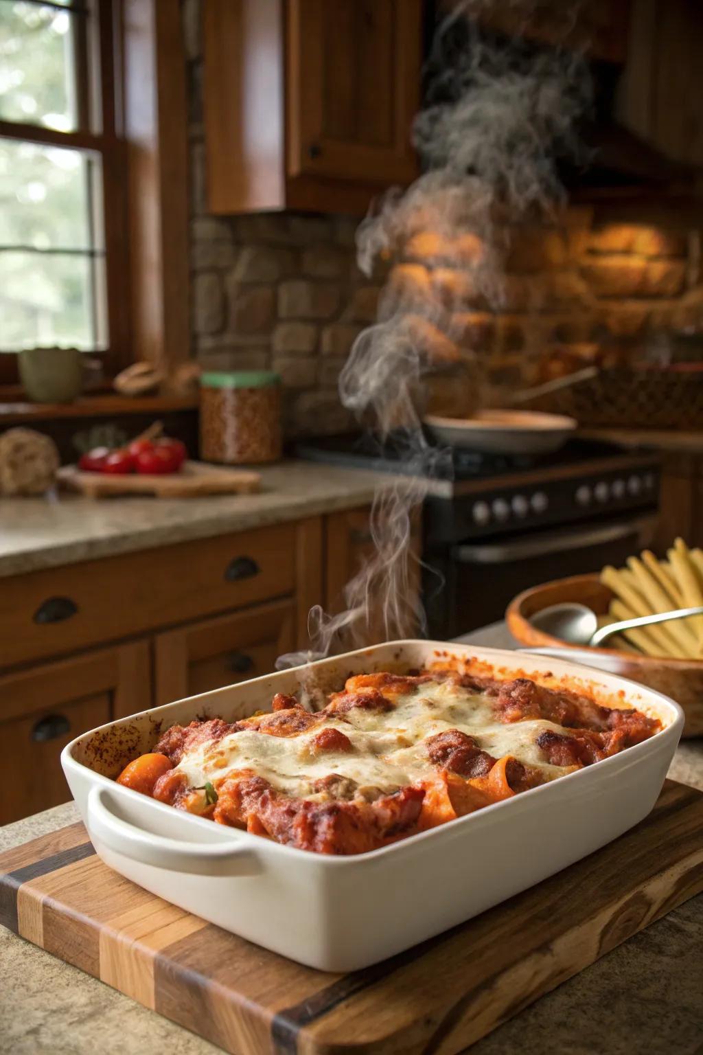 Baked ziti with Italian pork, a hearty and satisfying meal.